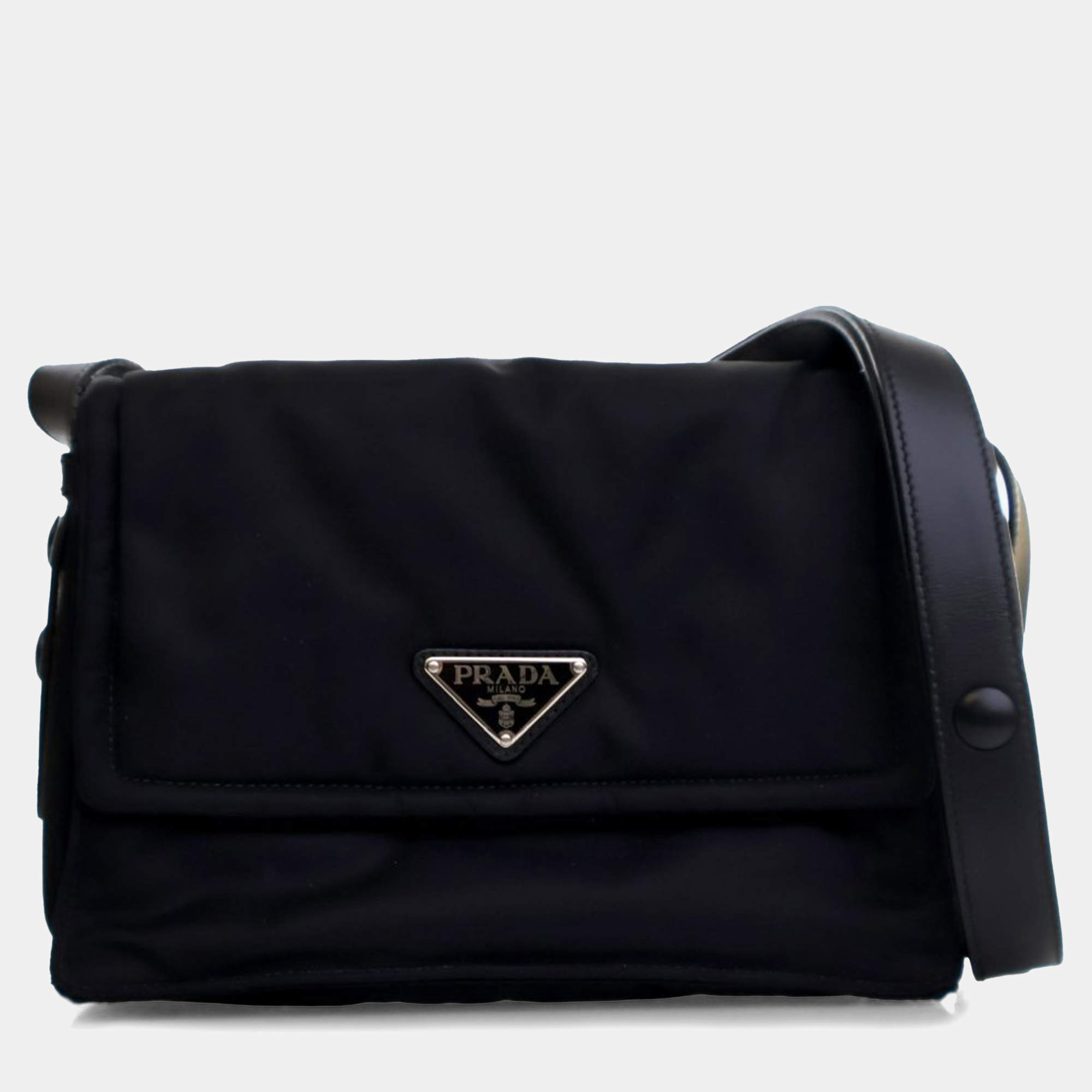Pre Owned Prada Black Small Re Nylon Padded Traveller Shoulder Bag