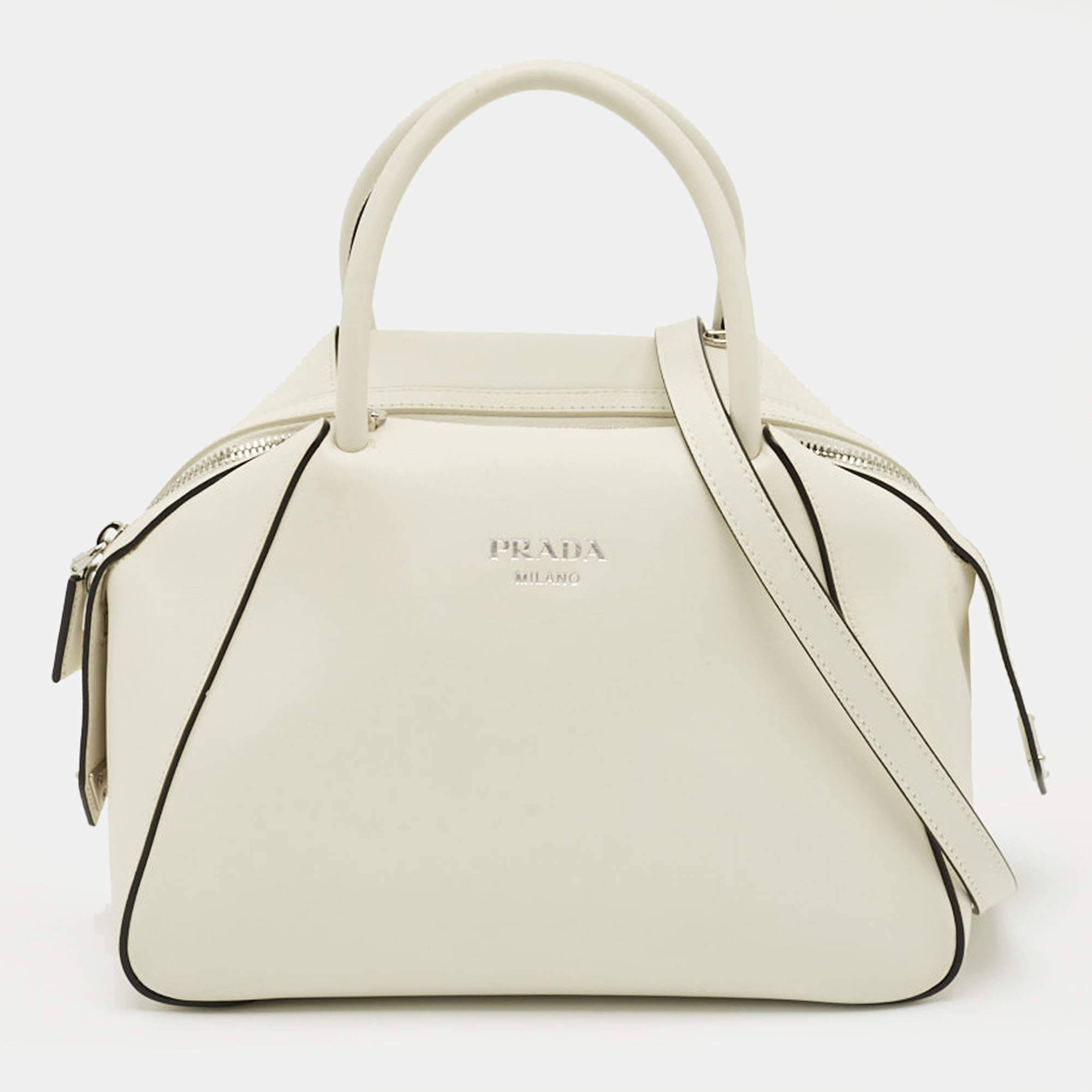 Pre Owned Prada White Softy Leather Supernova Satchel