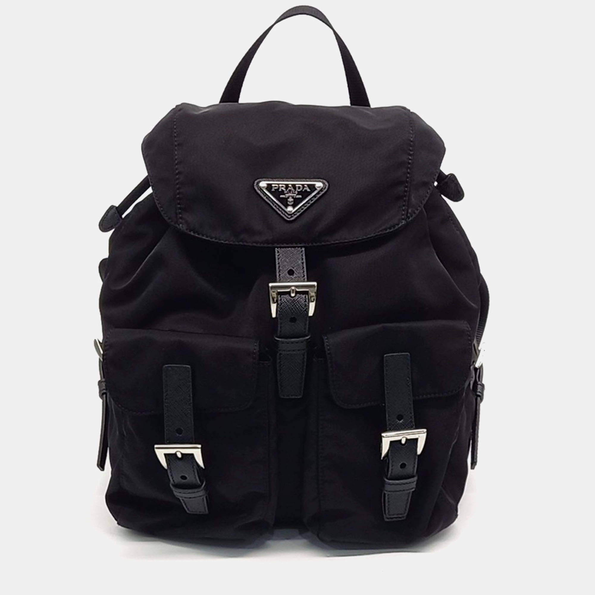 Pre Owned Prada Black Nylon Re-Nylon Two-Pocket Backpack