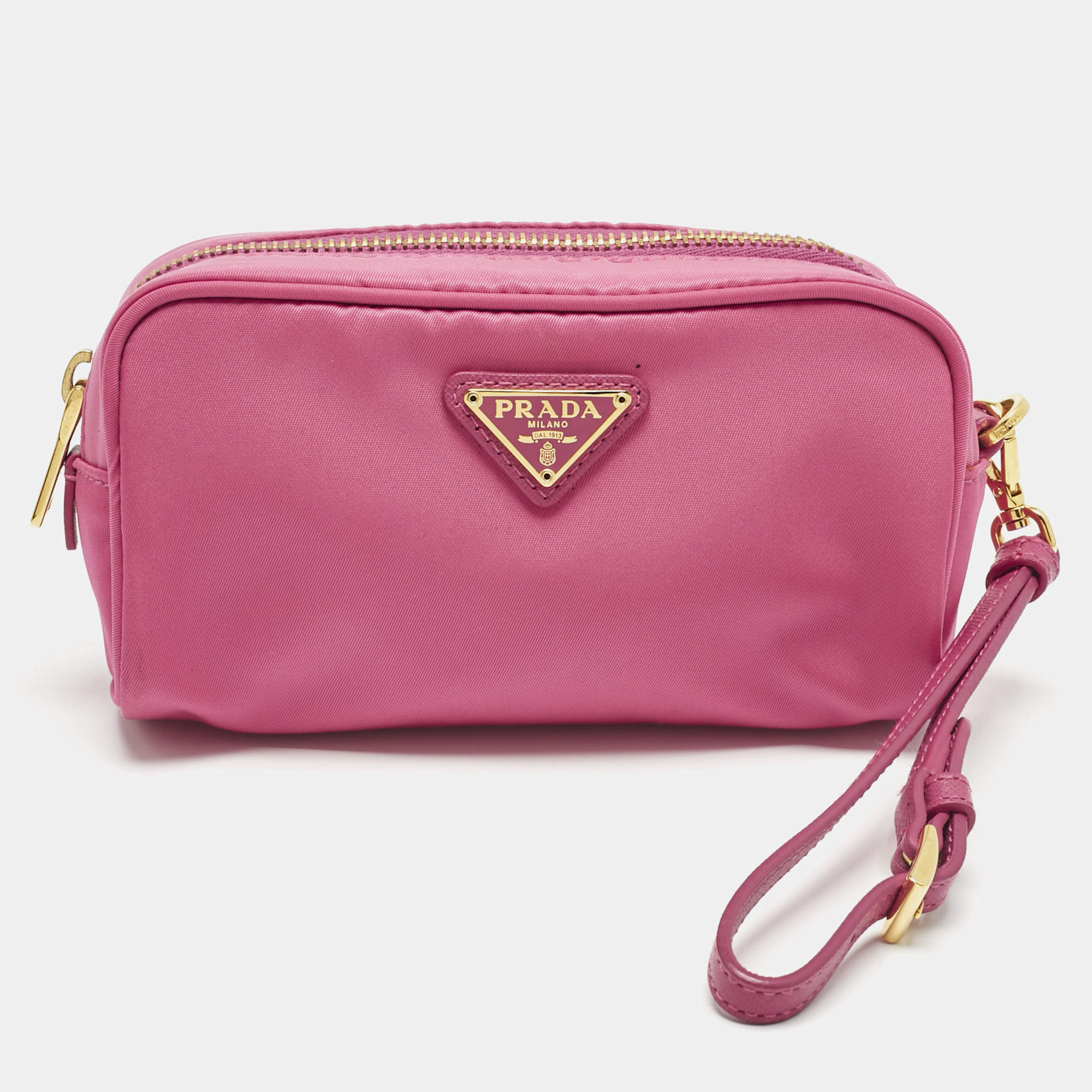 Pre Owned Prada Pink Re-Nylon Small Wristlet Pouch
