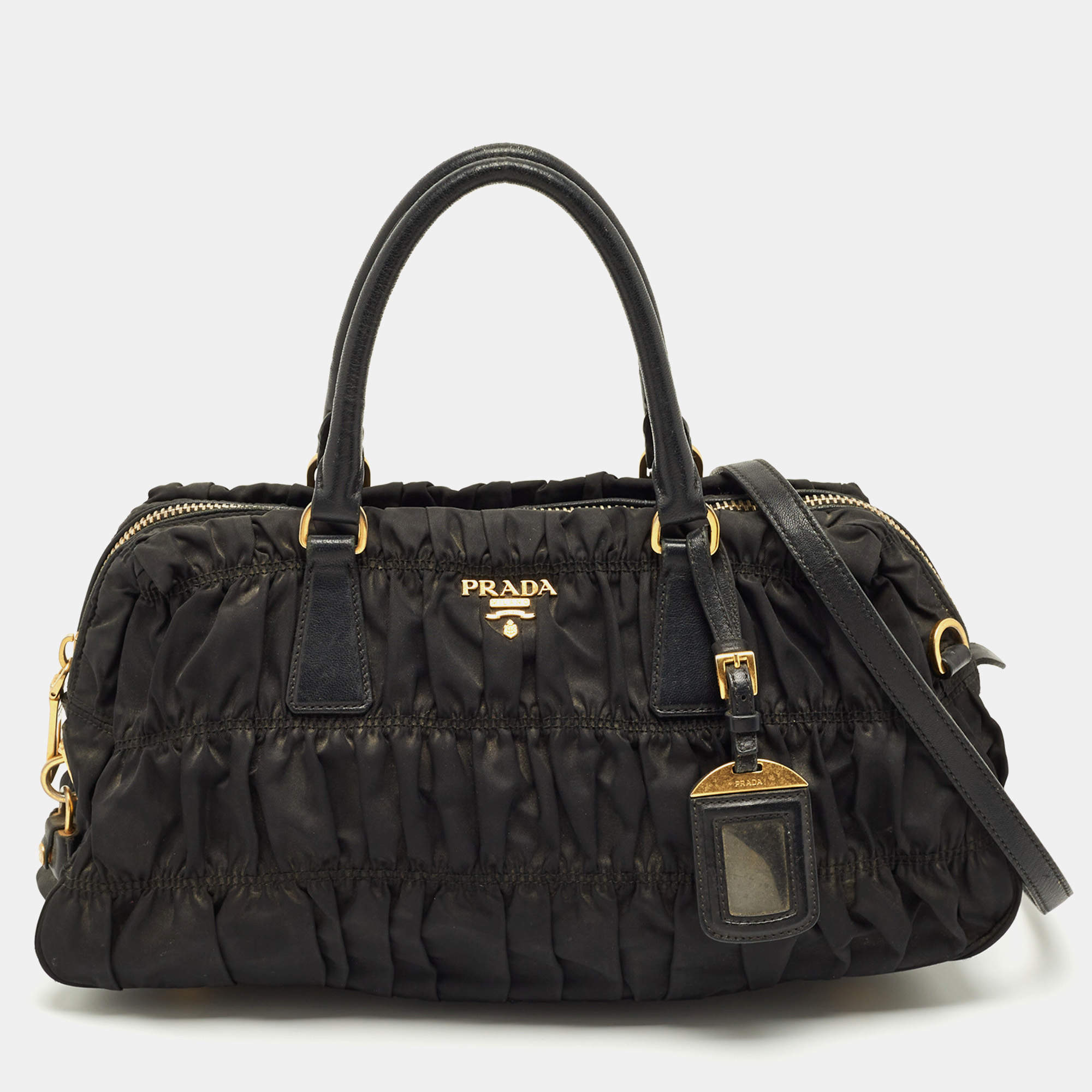 Pre Owned Prada Black Leather and Nylon Gaufre Satchel