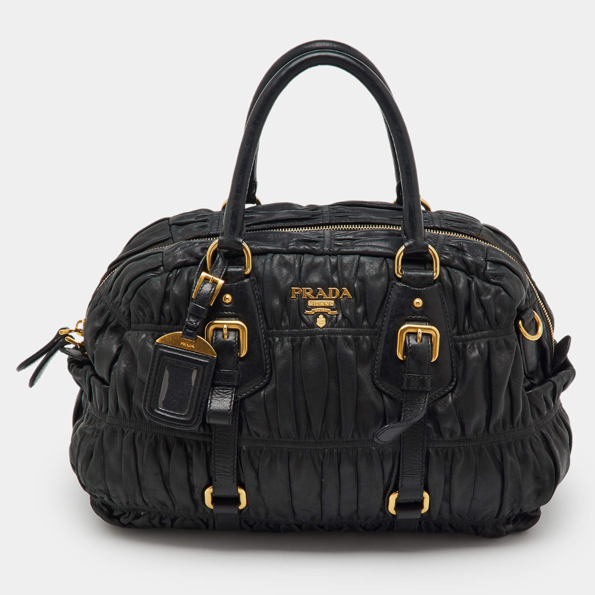 Pre Owned Prada Black Nappa Leather Gaufre Satchel