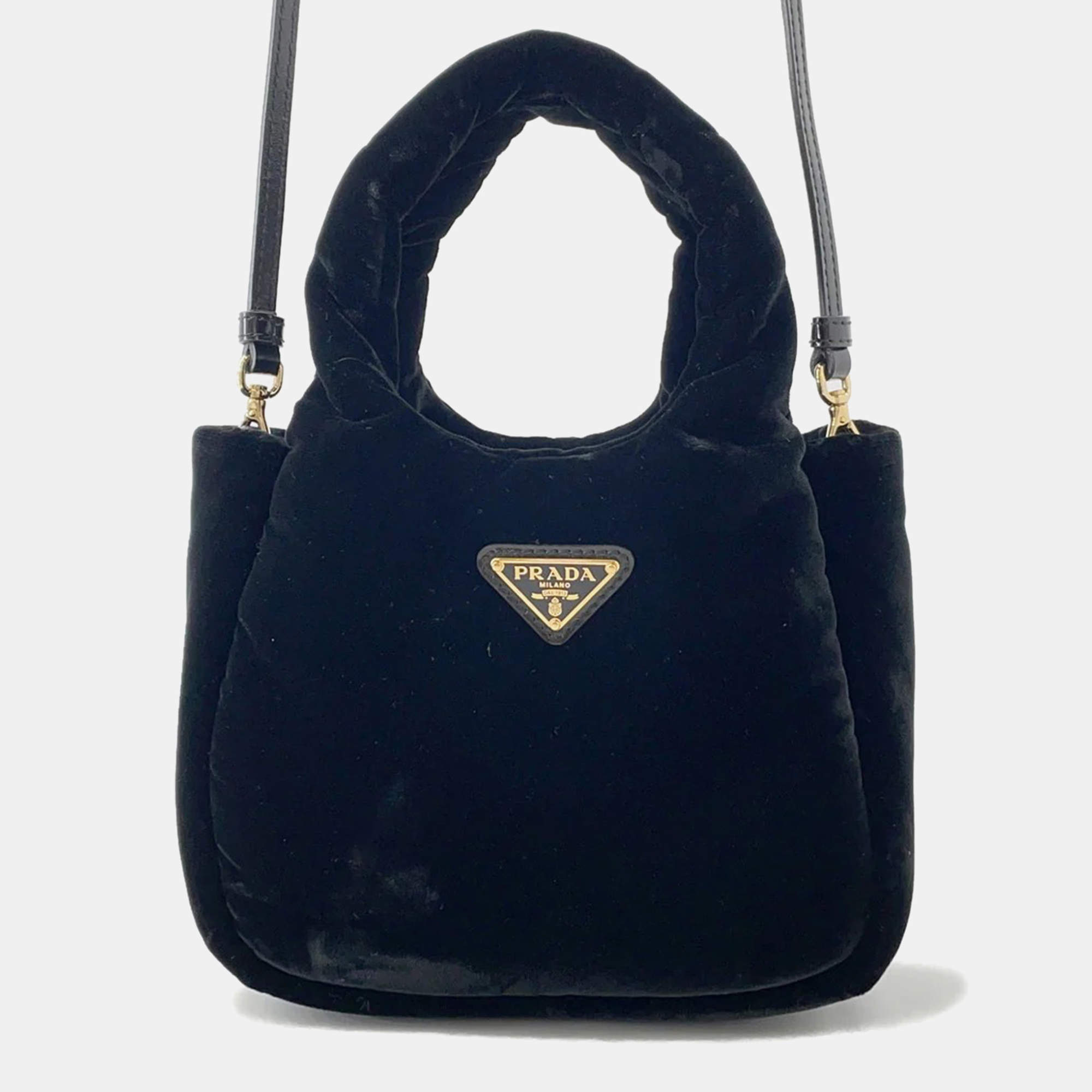 Pre Owned Prada Padded 2-Way Handbag Black Velvet Size Mini