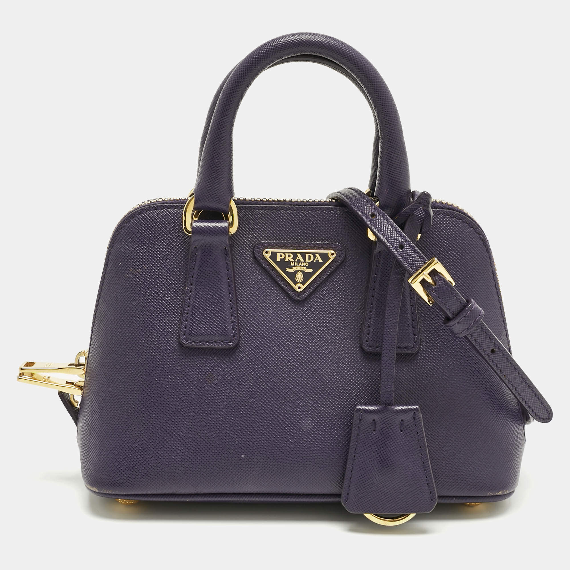 Pre Owned Prada Purple Saffiano Lux Leather Mini Promenade Satchel