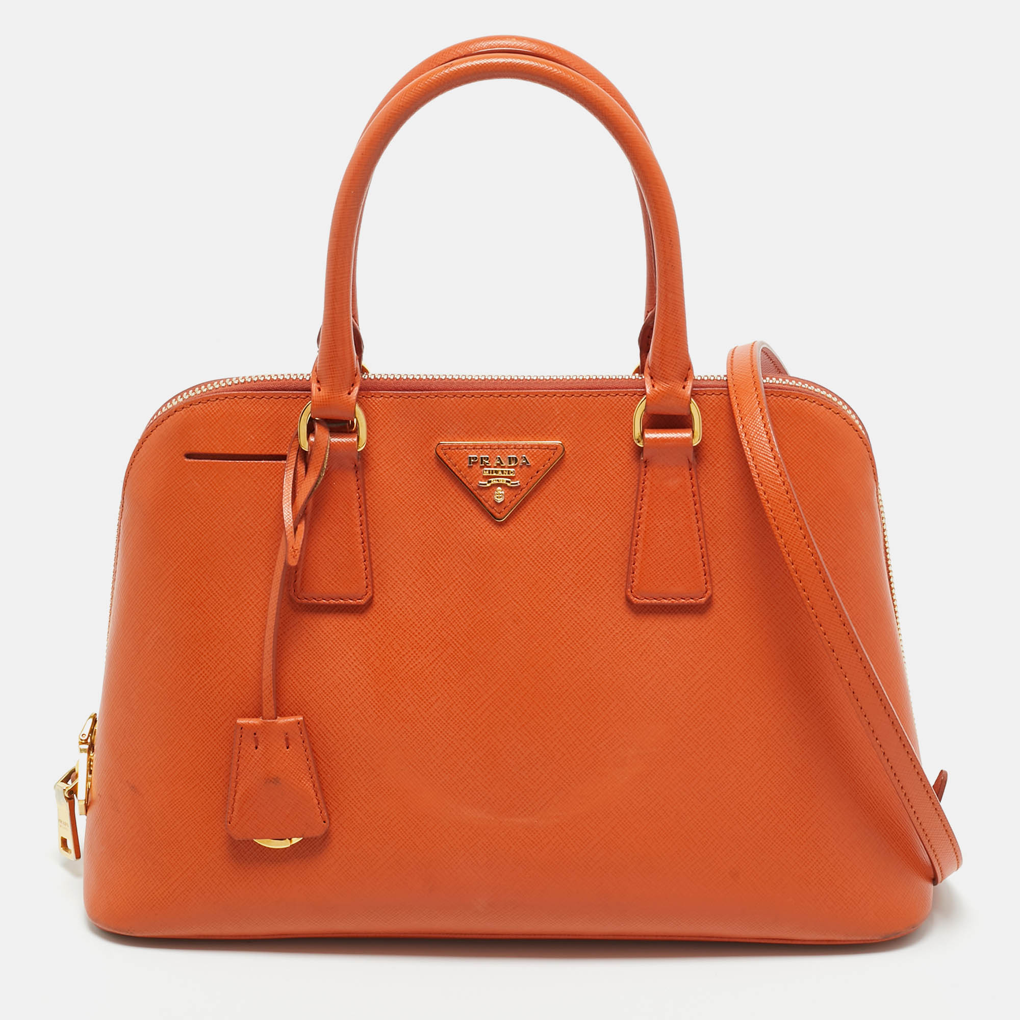 Pre Owned Prada Orange Saffiano Leather Medium Promenade Satchel