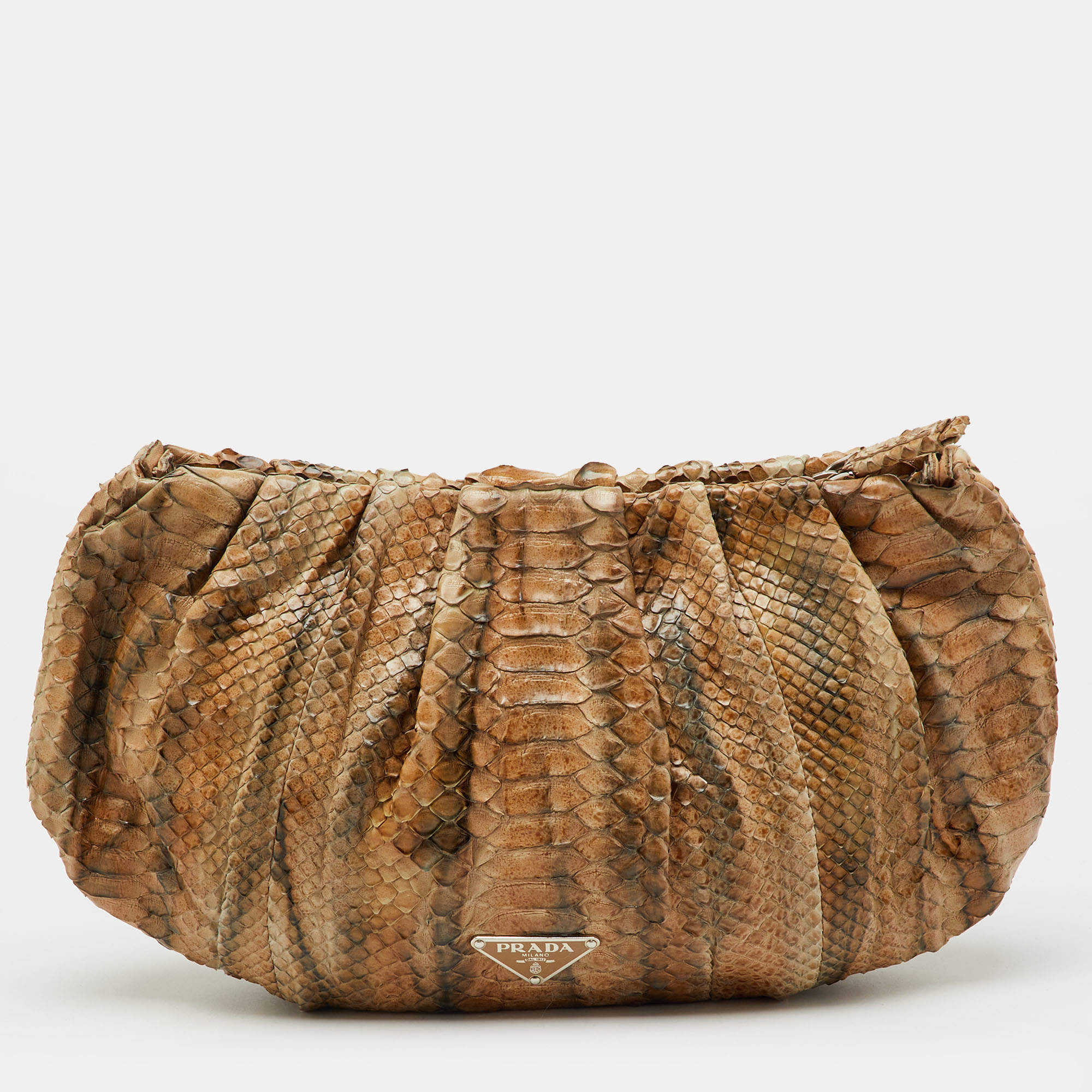Pre Owned Prada Brown/Grey Python Zip Clutch