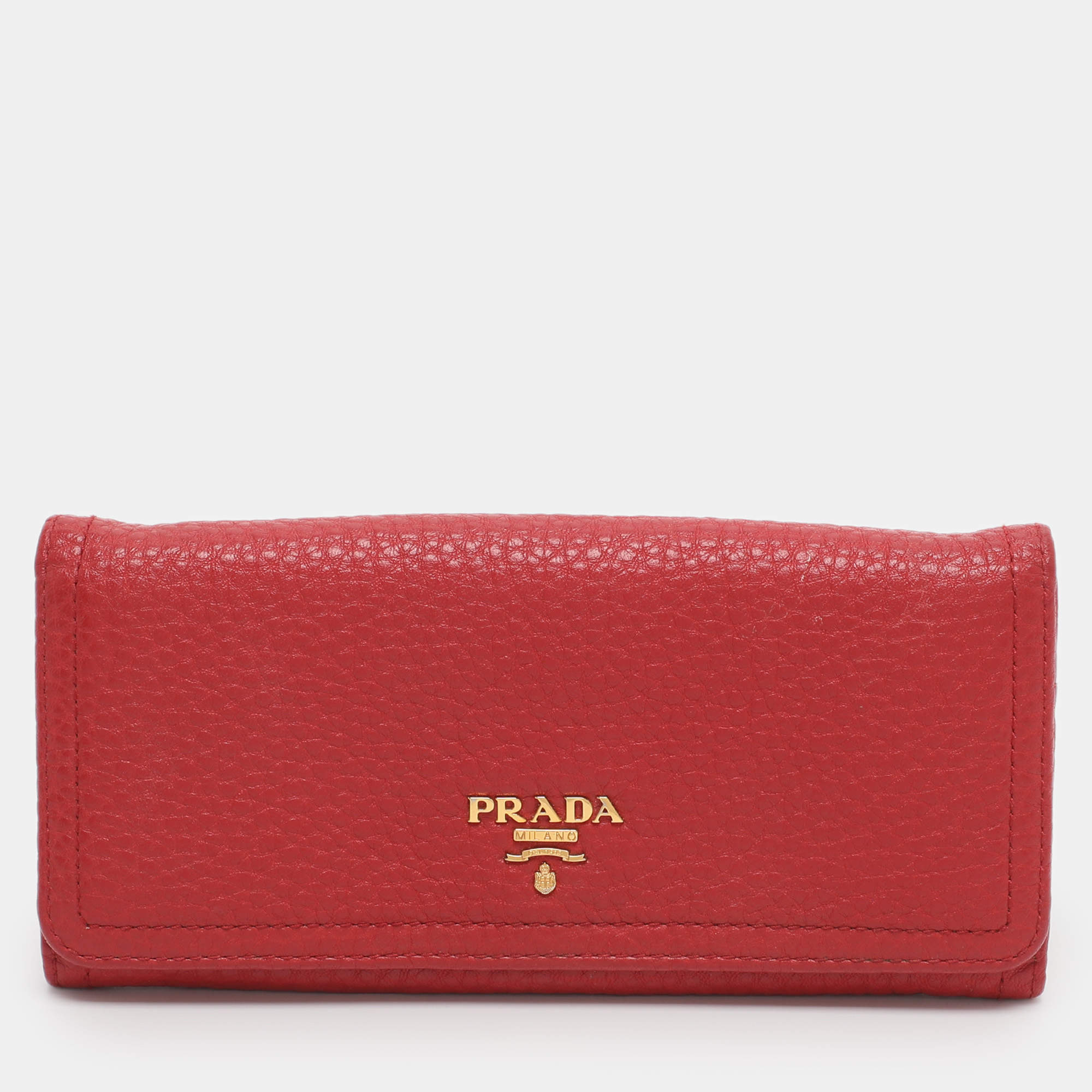 Pre Owned Prada Red Leather Continental Wallet