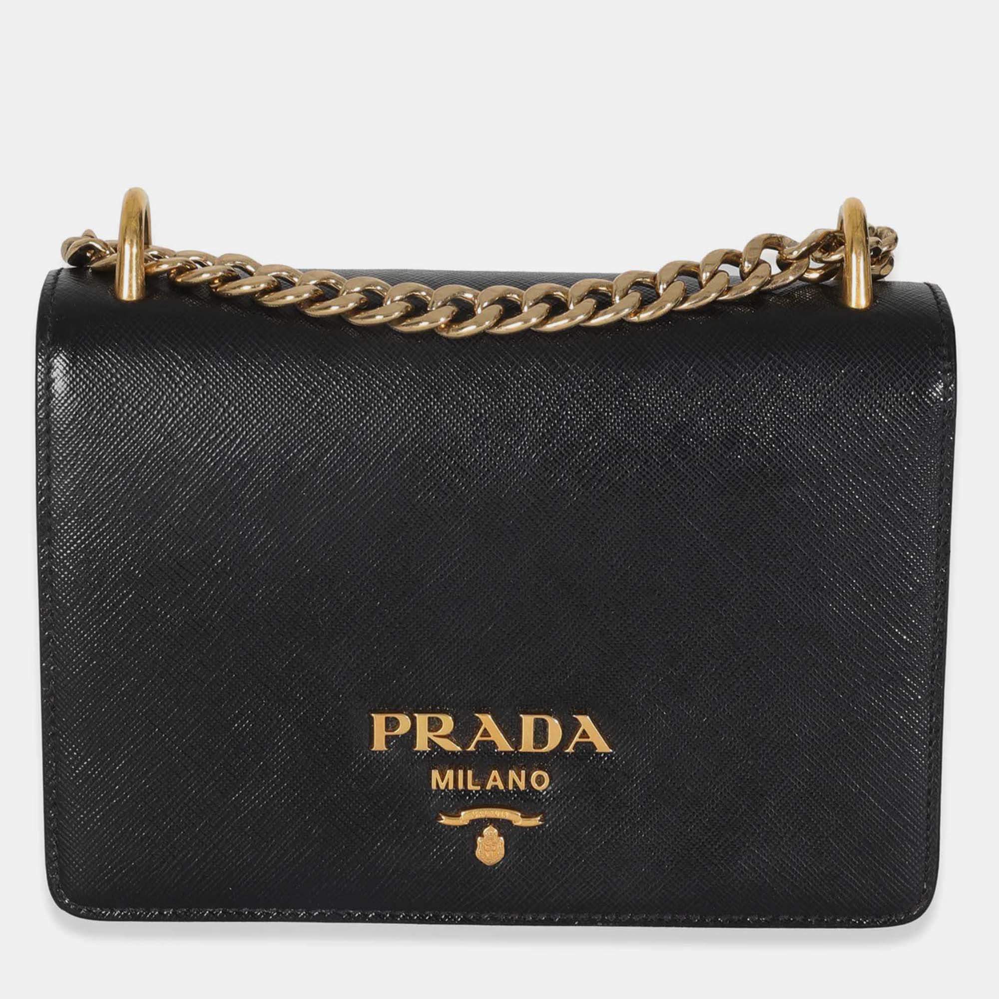Pre Owned Prada Black Saffiano Chain Shoulder Bag