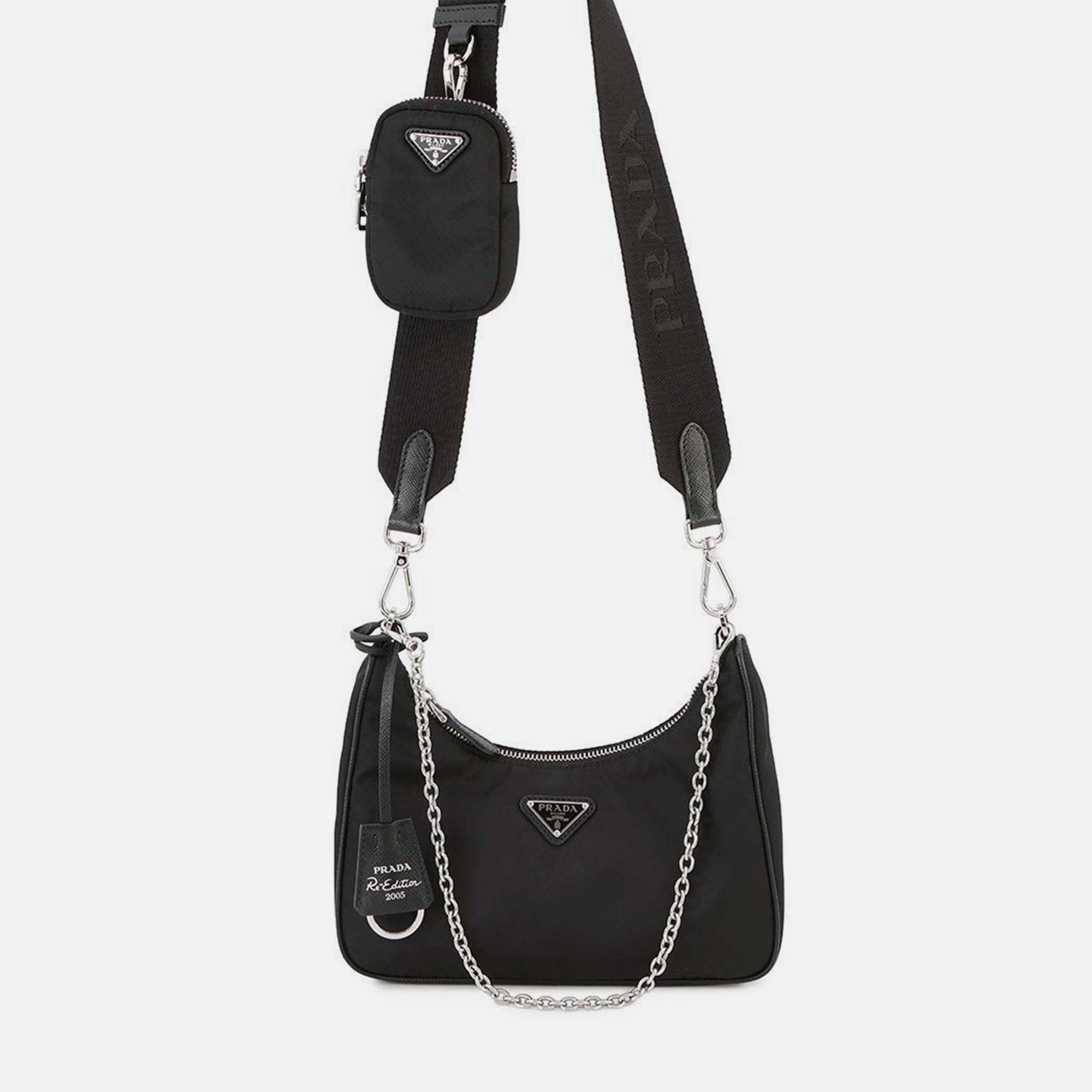 Pre Owned Prada Re-Edition 2005 Re-Nylon Shoulder Bag Black Nylon