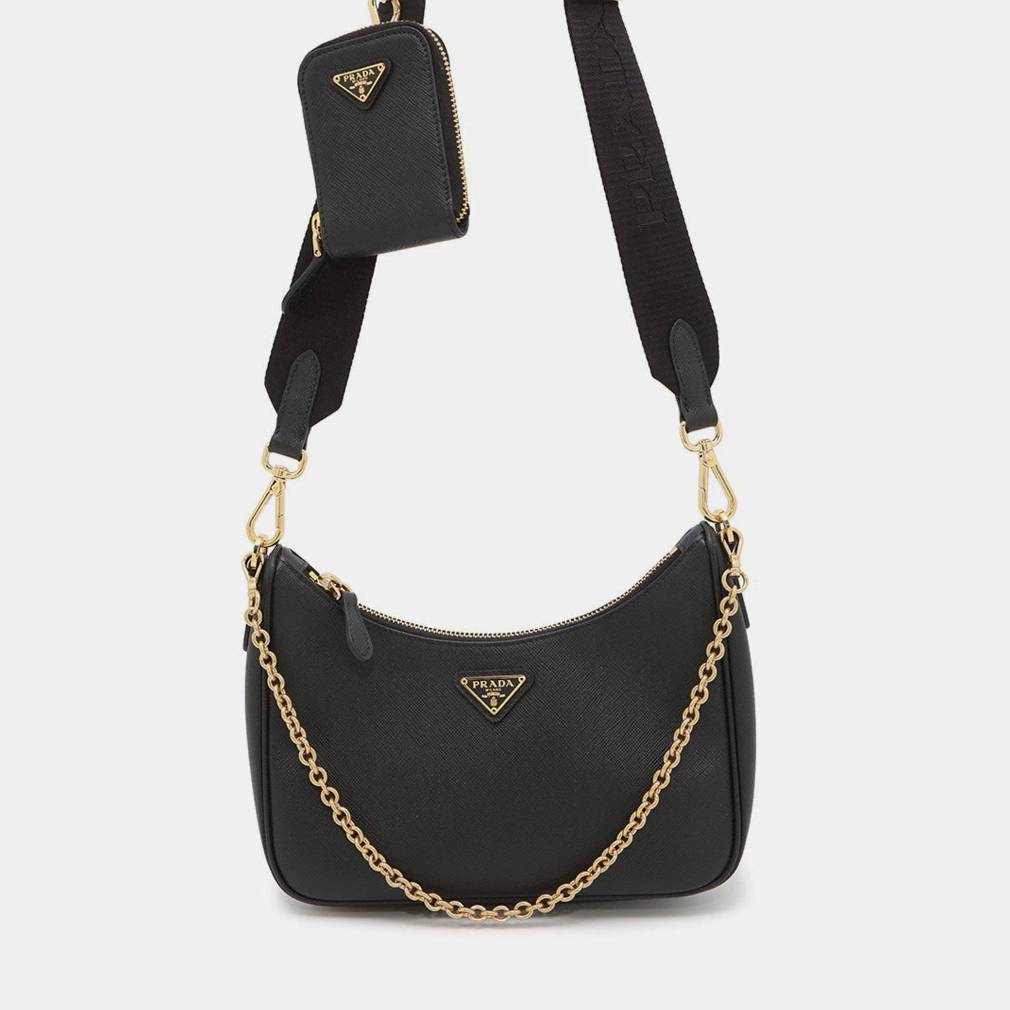 Pre Owned Prada Re-Edition 2005 Saffiano Shoulder Bag Black