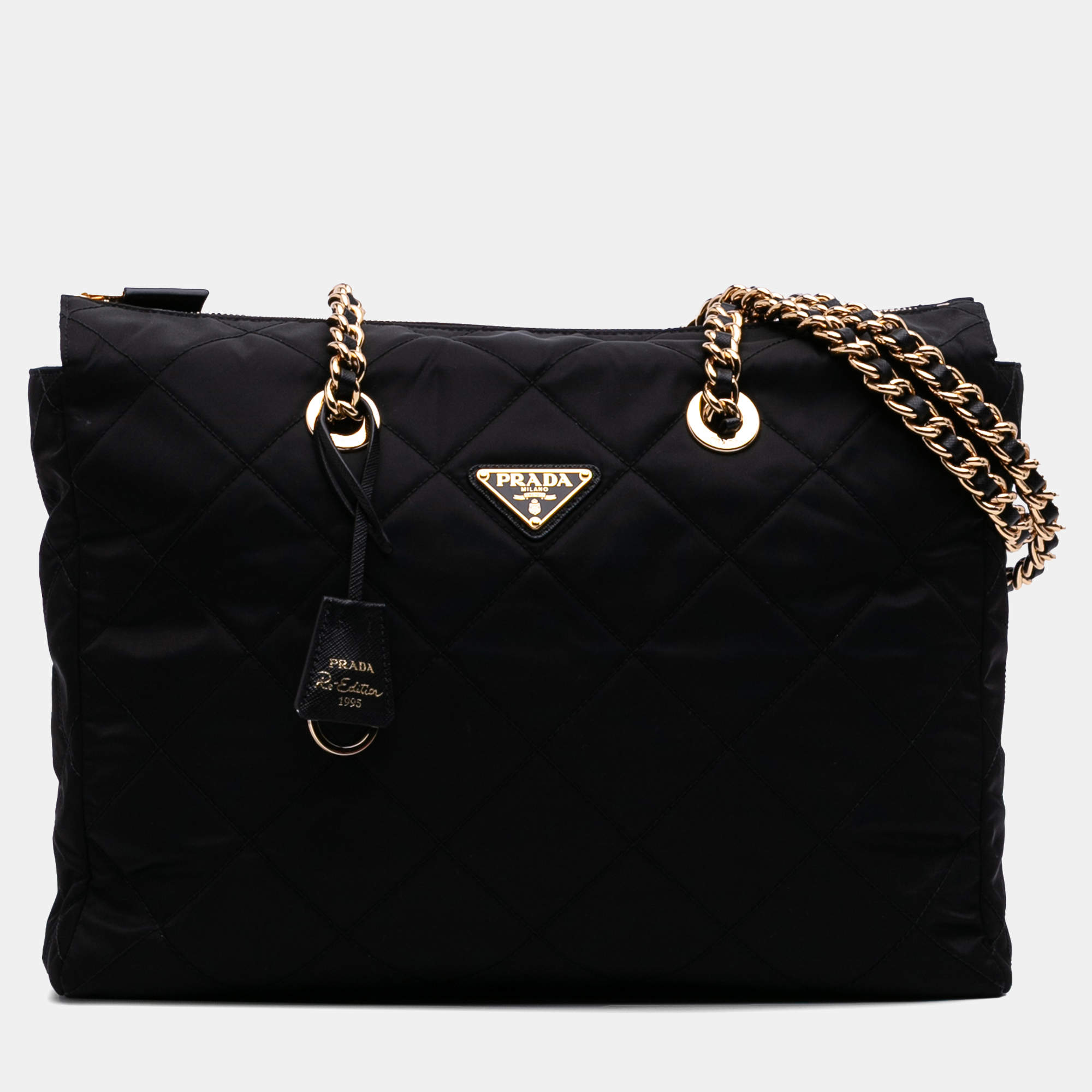 Pre Owned Prada Black Large Impuntu Re Nylon Re Edition 1995 Chaine Tote
