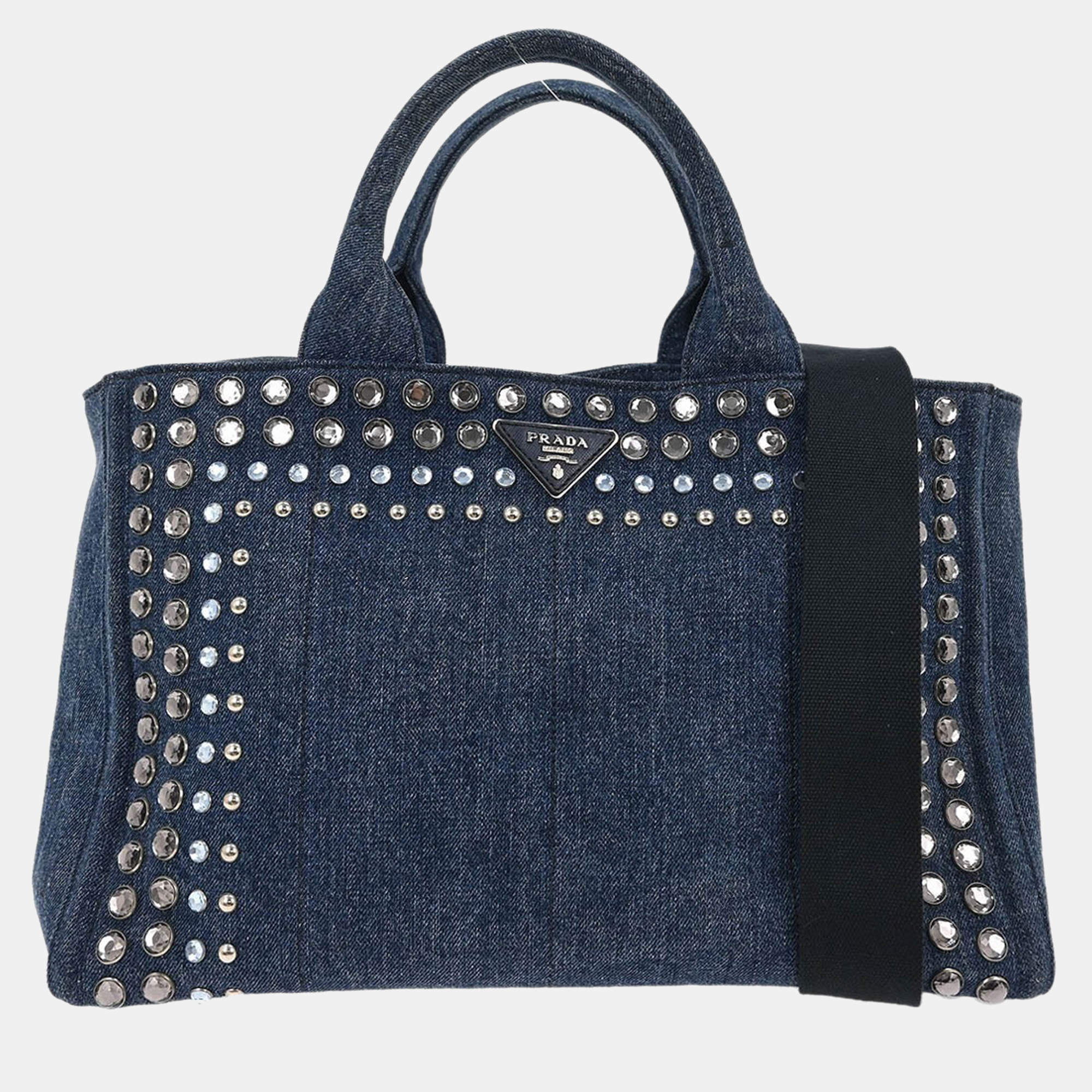 Pre Owned Prada Blue Denim Canapa Tote Handbag