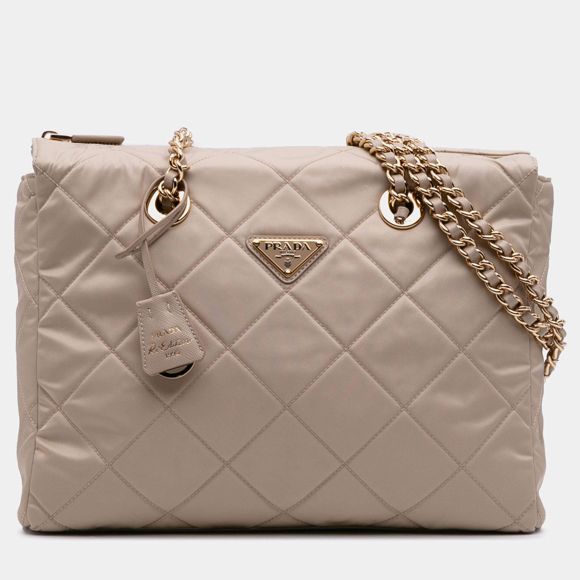 Pre Owned Prada Brown Medium Re-Nylon Re-Edition 1995 Chaine Shoulder Bag