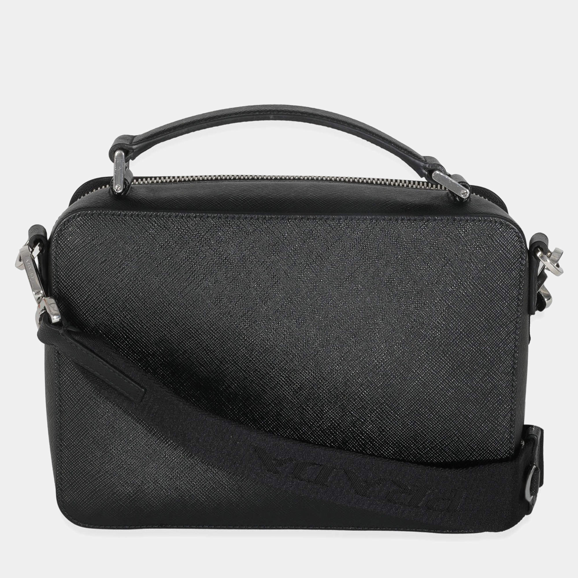 Pre Owned Prada Black Saffiano Medium Brique Crossbody Bag
