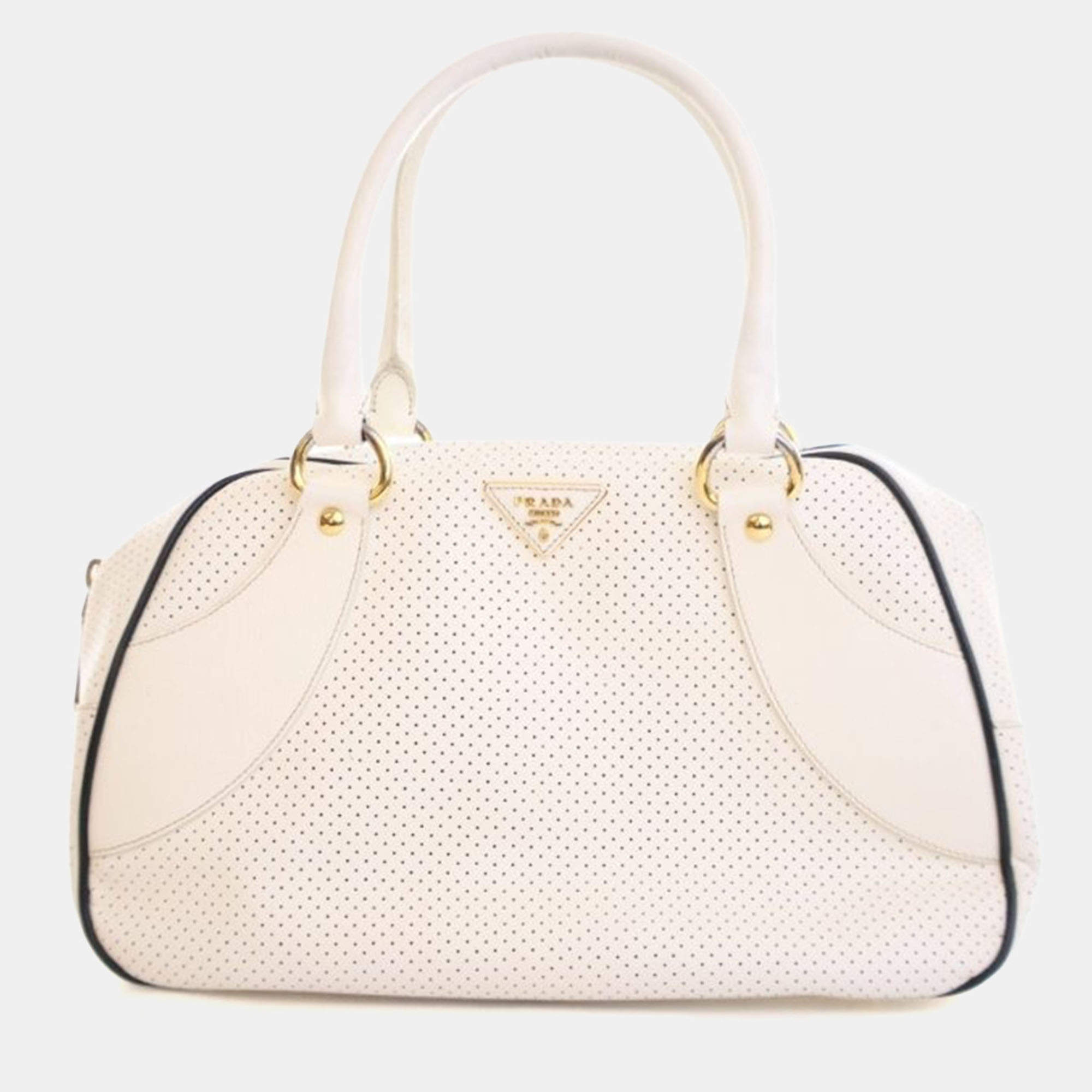 Pre Owned Prada Saffiano Fori Perforated Bowling Bag
