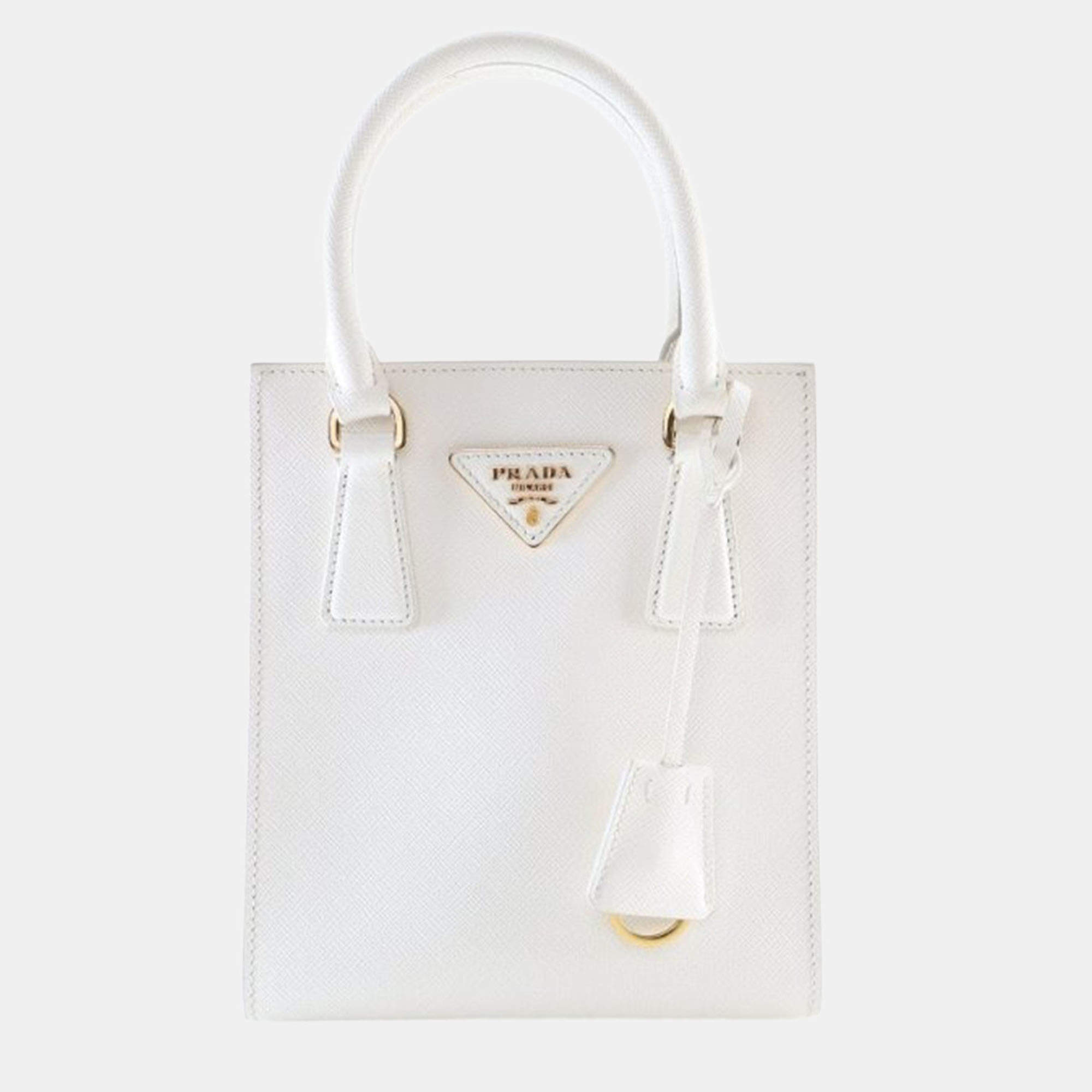 Pre Owned Prada Mini White Saffiano Tote