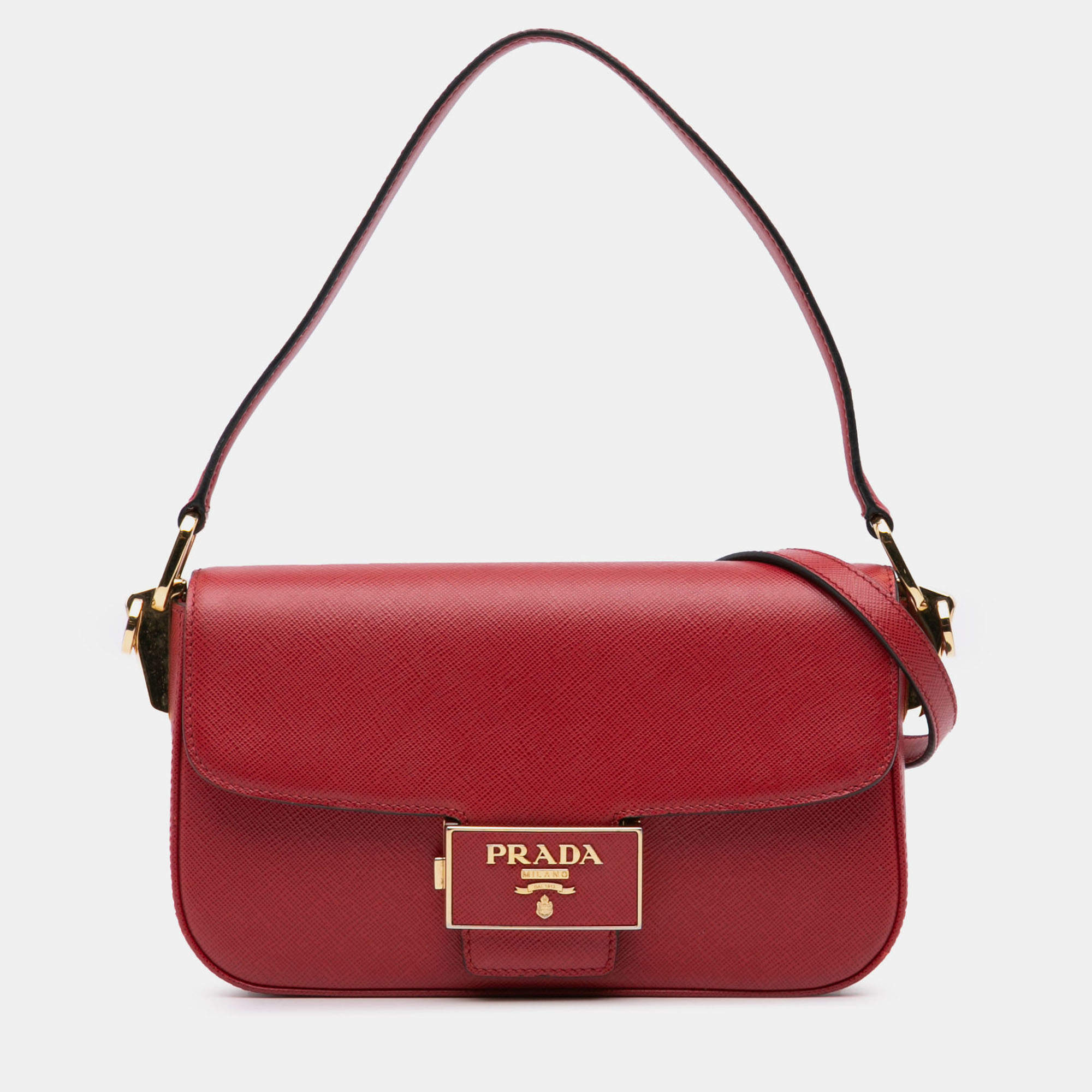 Pre Owned Prada Red Saffiano Lux Embleme Satchel