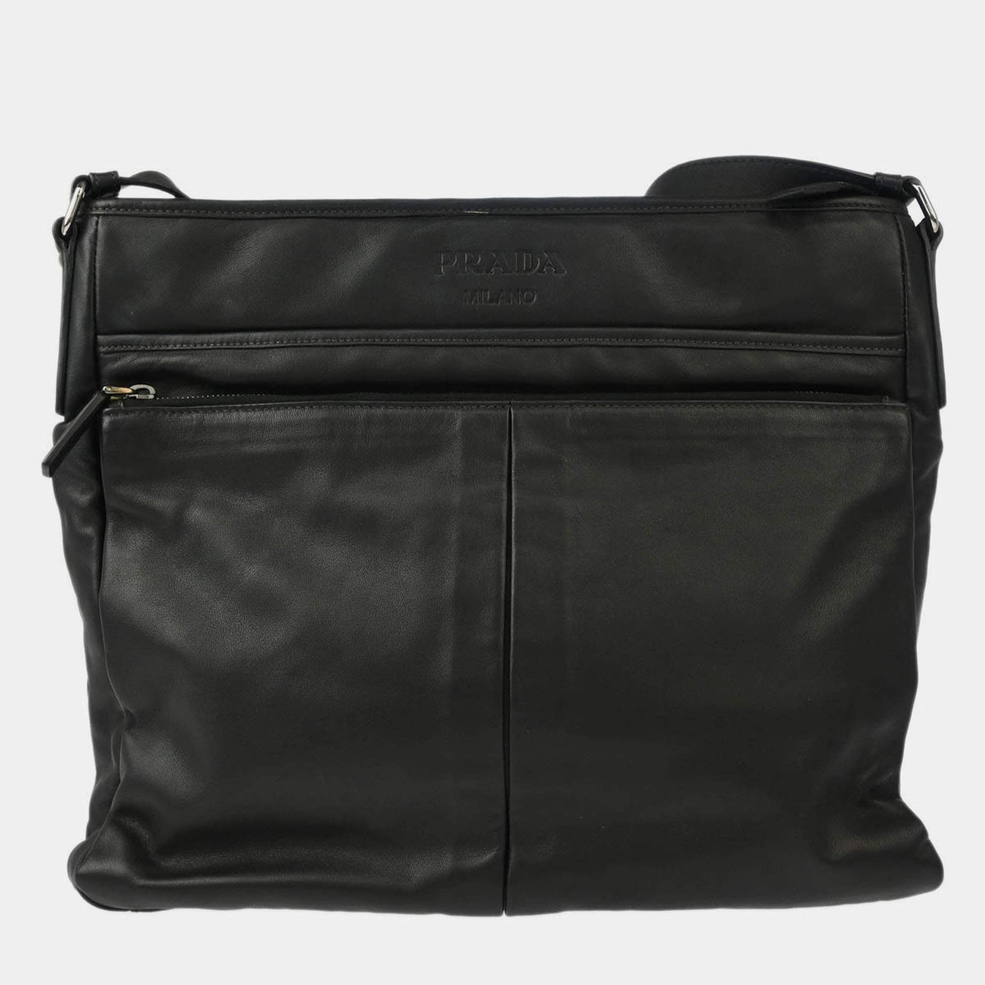 Pre Owned Prada Black Leather Shoulder Bag