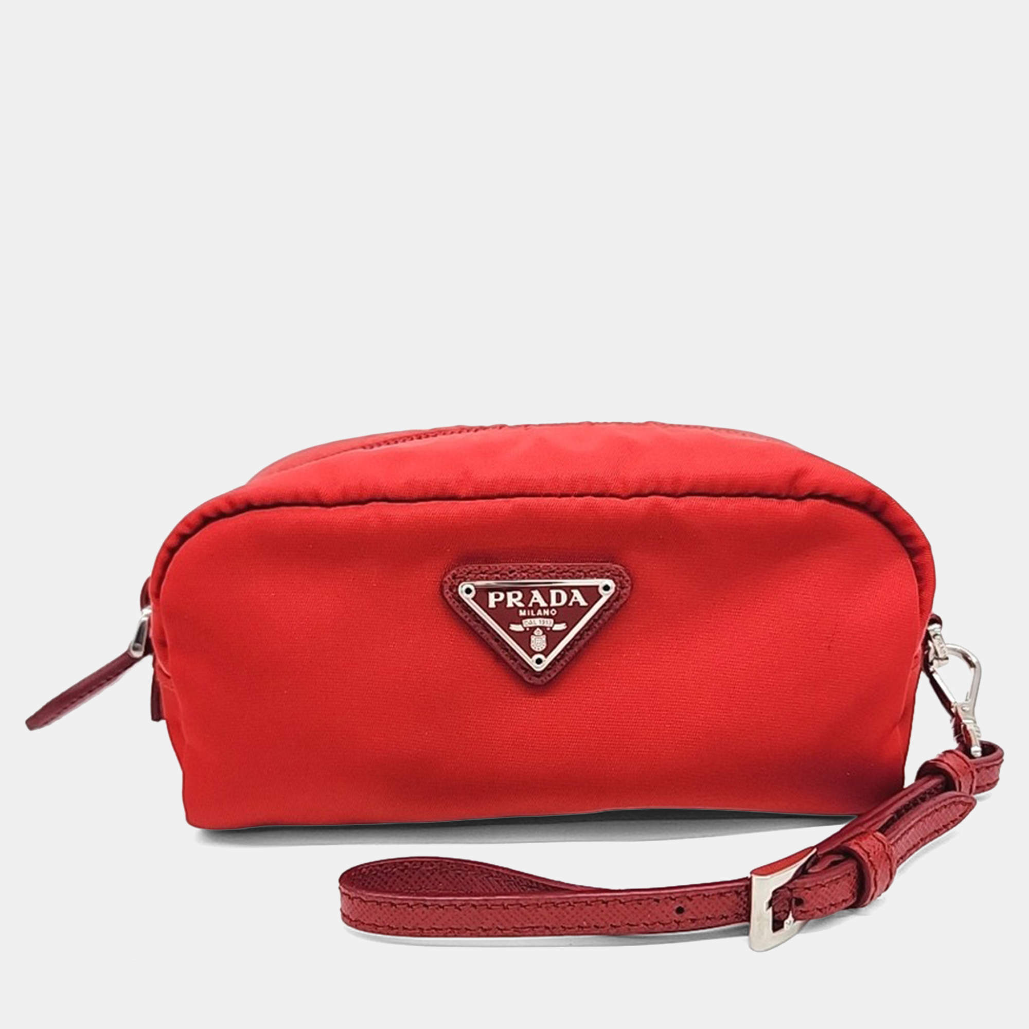 Pre Owned Prada Red Nylon fabric pouch