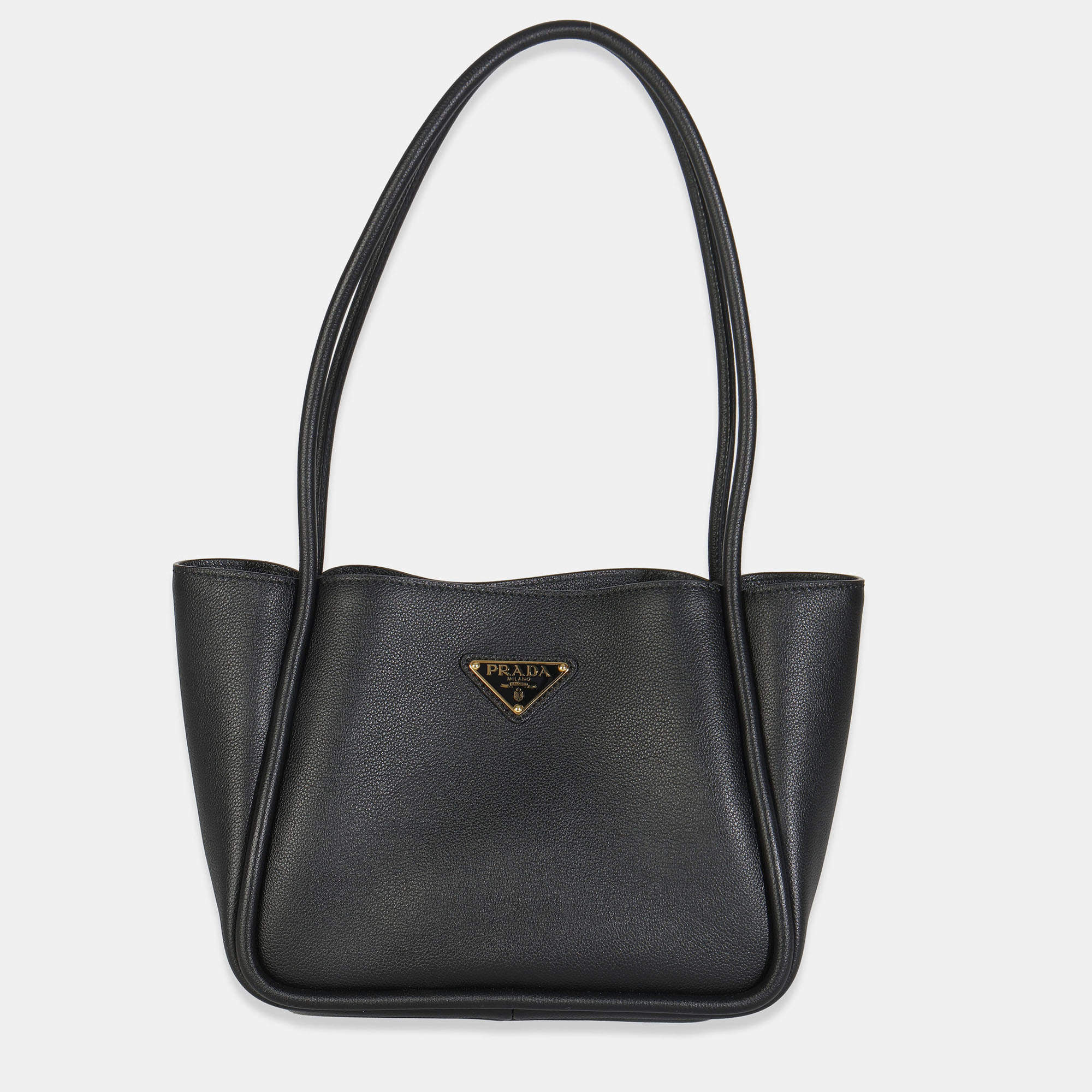 Pre Owned Prada Black Soft Grain Leather Mini Shopping Tote Bag