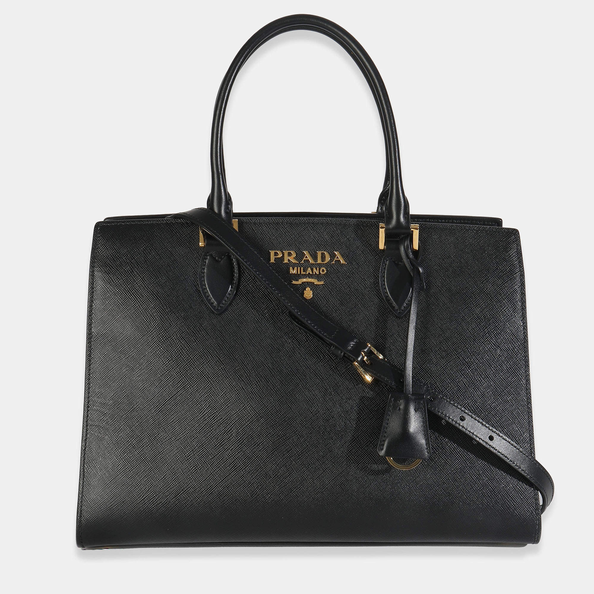 Pre Owned Prada Black Saffiano Soft Calfskin Medium Tote