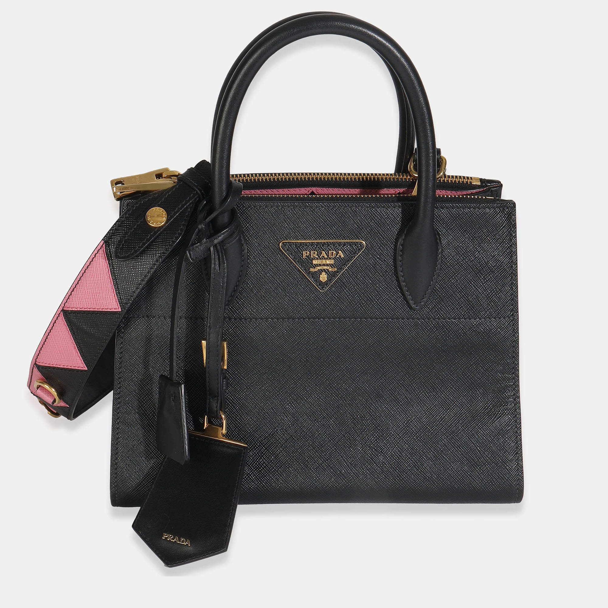 Pre Owned Prada Black Saffiano City Calfskin Greche Paradigme Bag