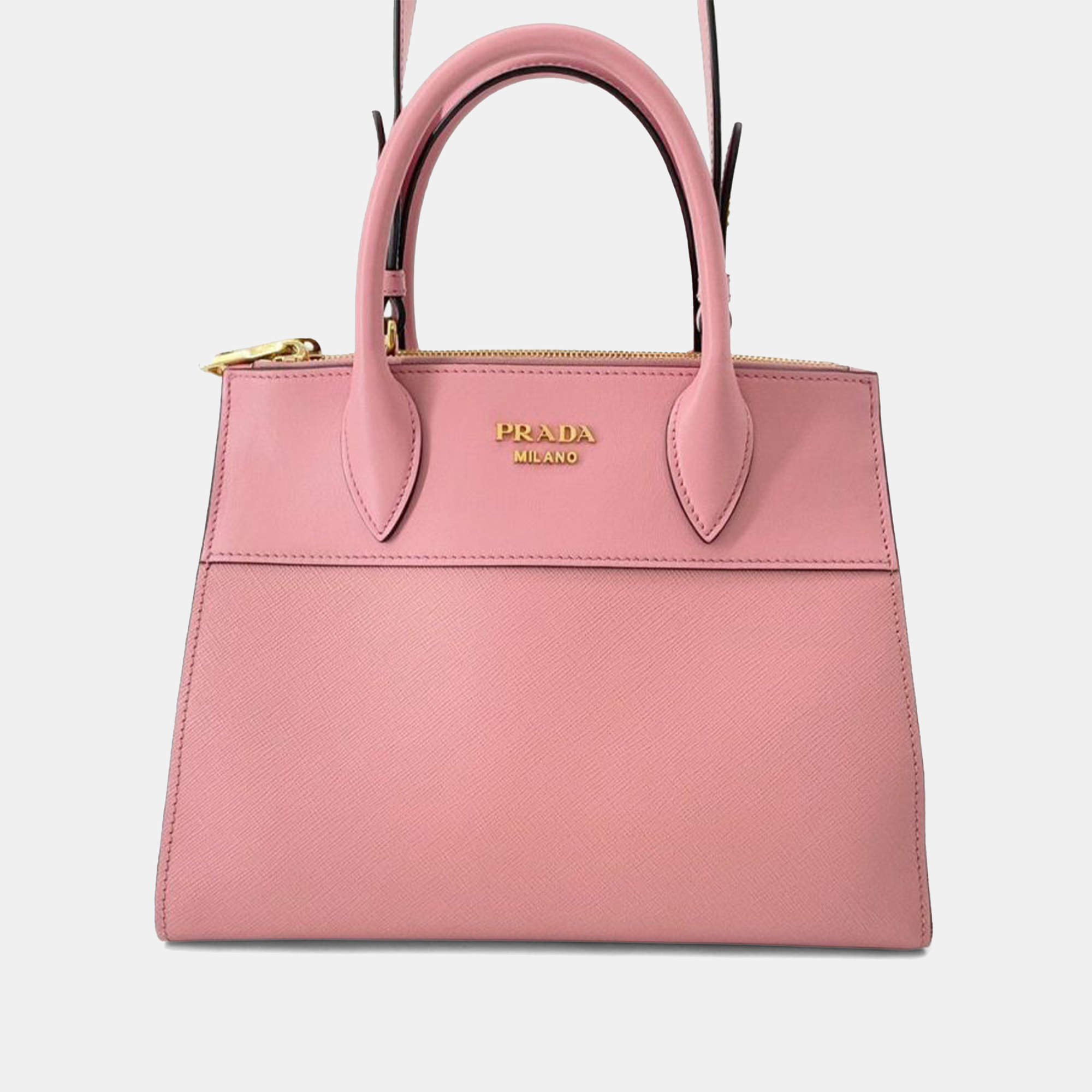 Pre Owned Prada Red City Calf Trimmed Saffiano Paradigme Bag