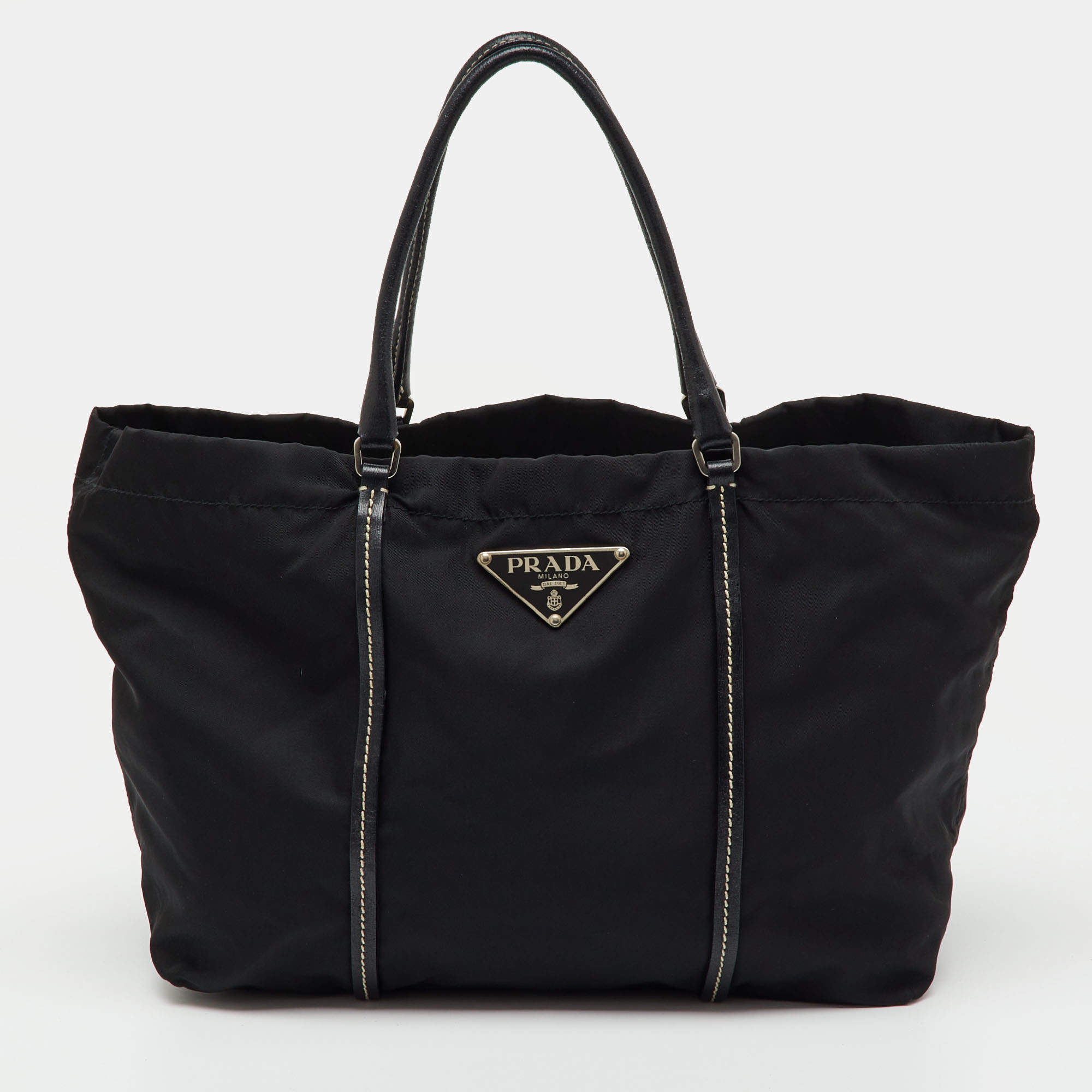 Pre Owned Prada Black Leather and Re-Nylon Tote