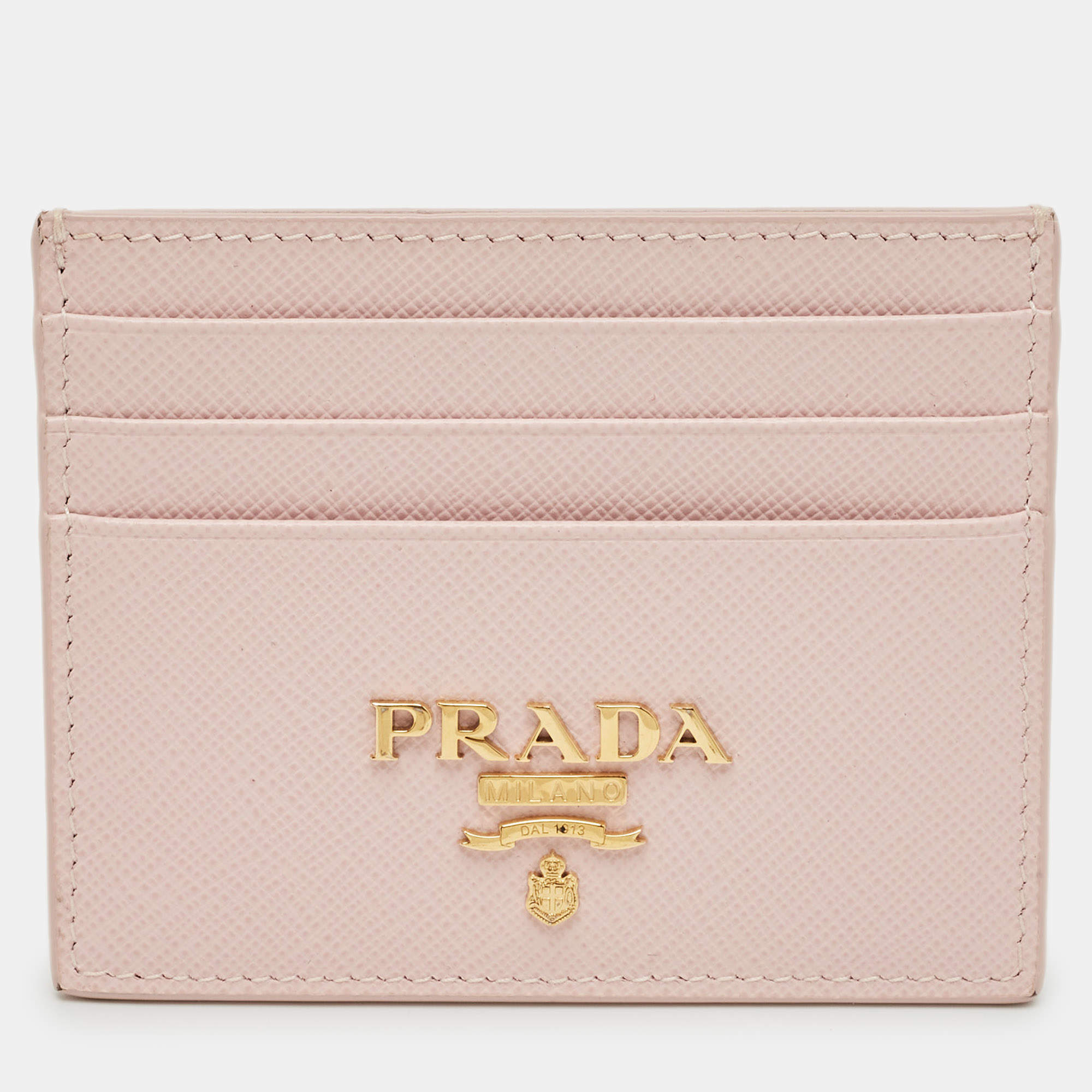 Pre Owned Prada Light Pink Saffiano Metal Leather Logo Card Holder