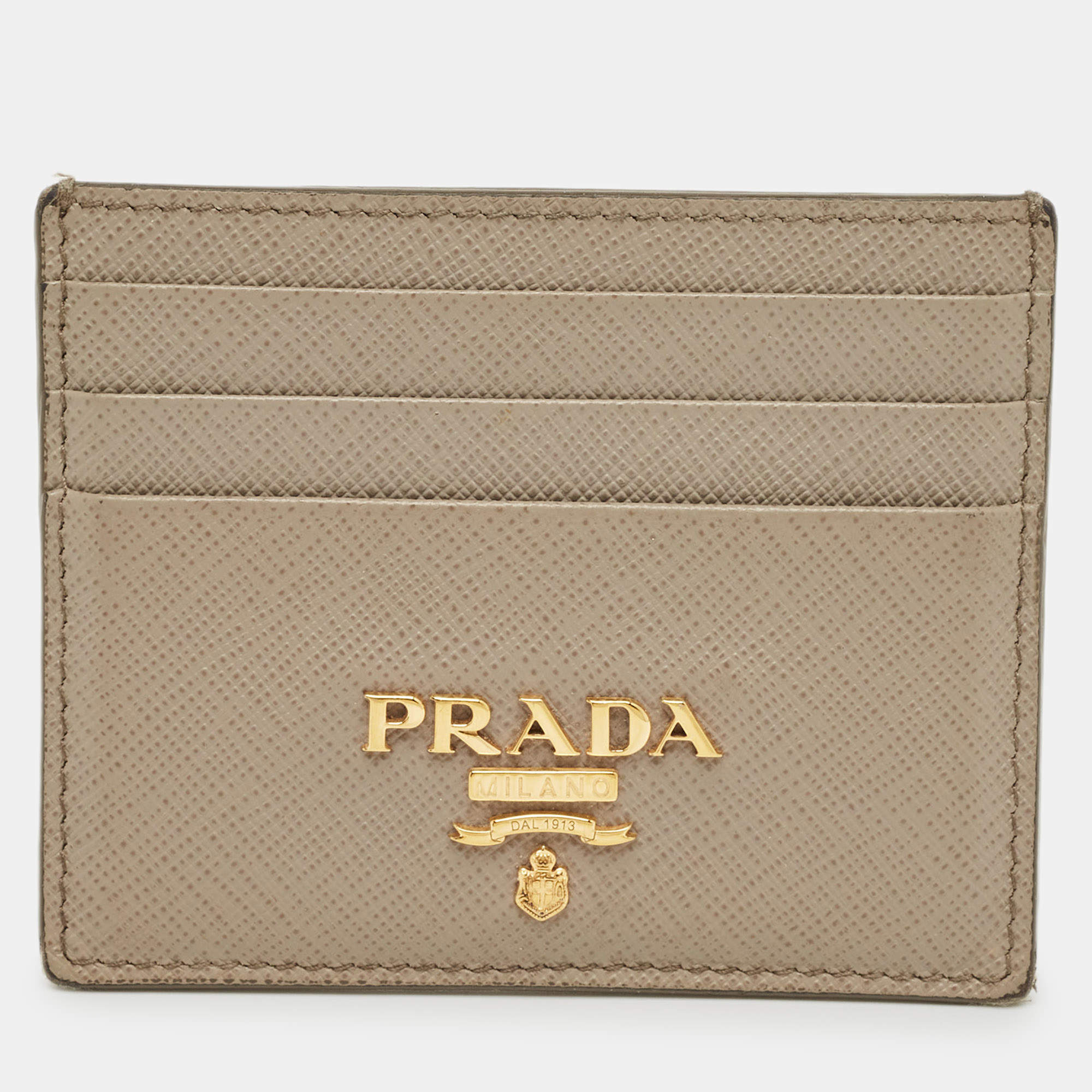 Pre Owned Prada Grey Saffiano Metal Leather Logo Card Holder