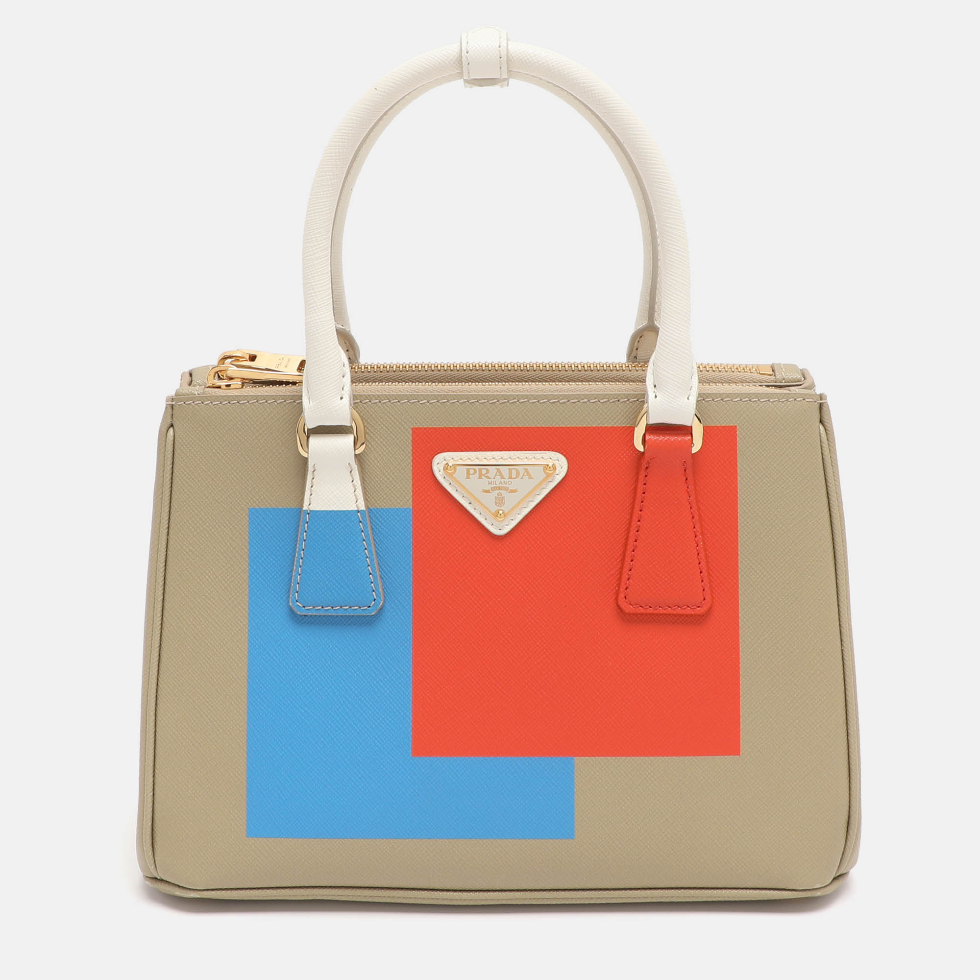 Pre Owned Prada Multicolor Saffiano Print Leather Small Double Zip Tote 