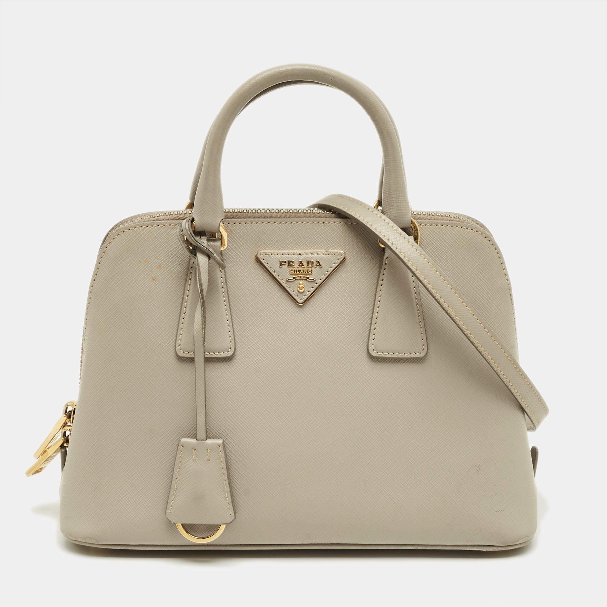Pre Owned Prada Beige Saffiano Leather Small Promenade Satchel