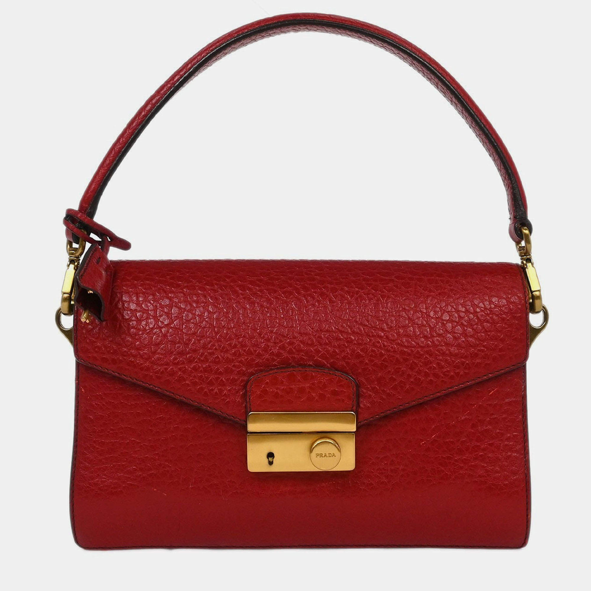 Pre Owned Prada Red Leather Handbag