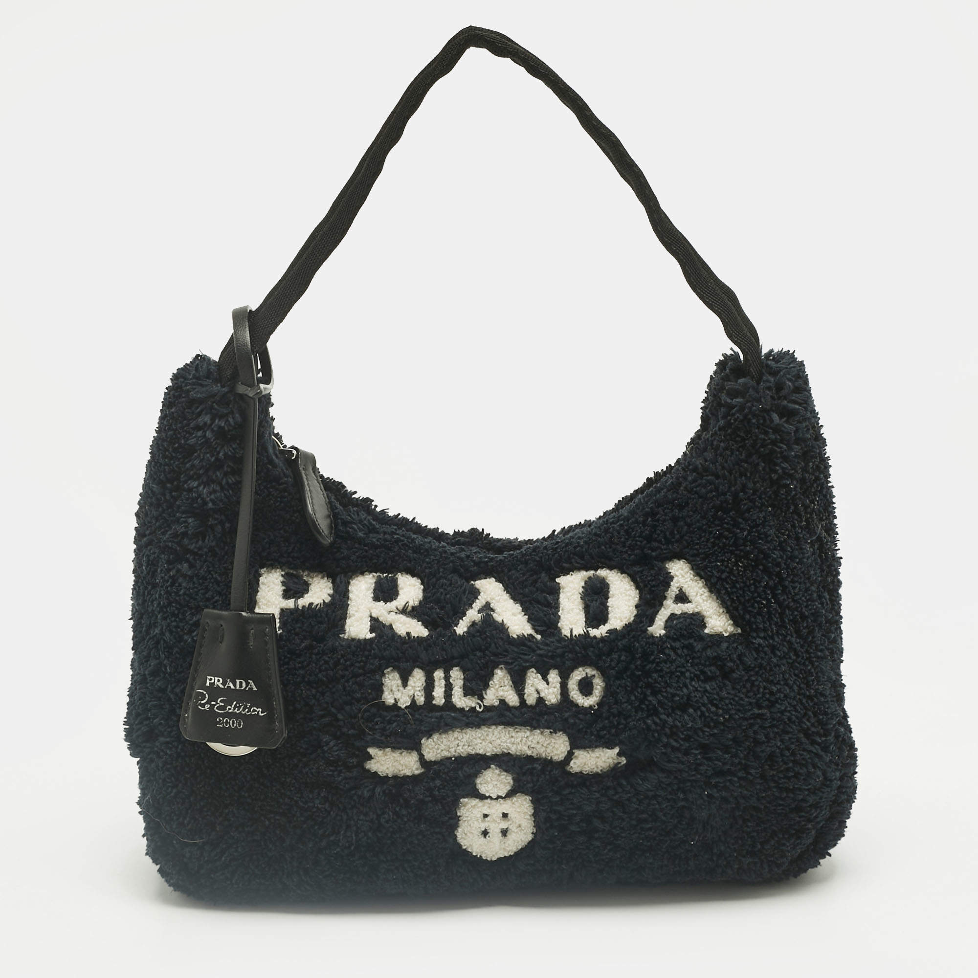 Pre Owned Prada Black Terry Cloth Mini Re-Edition 2000 Baguette Bag