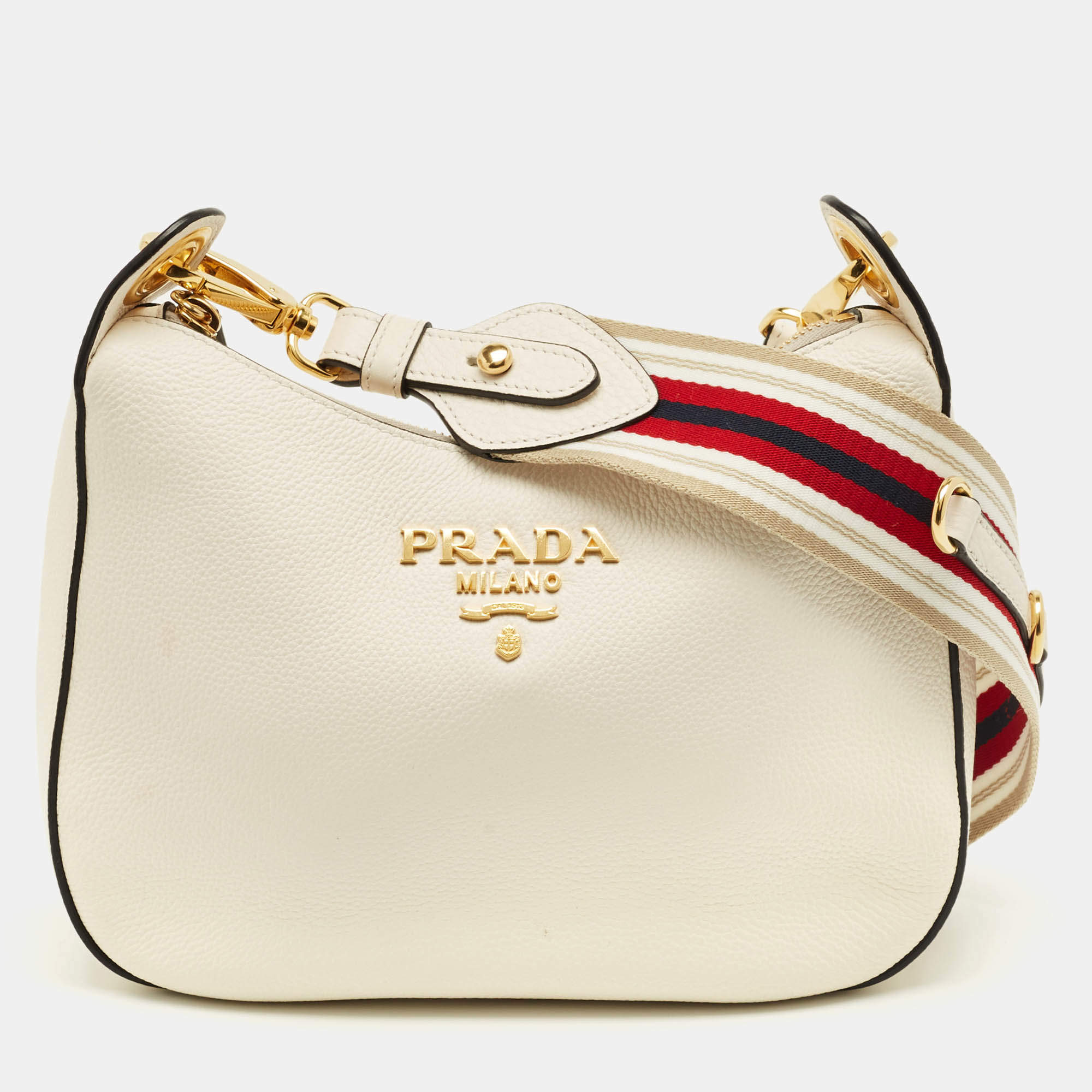 Pre Owned Prada Off White Leather Shoulder Bag