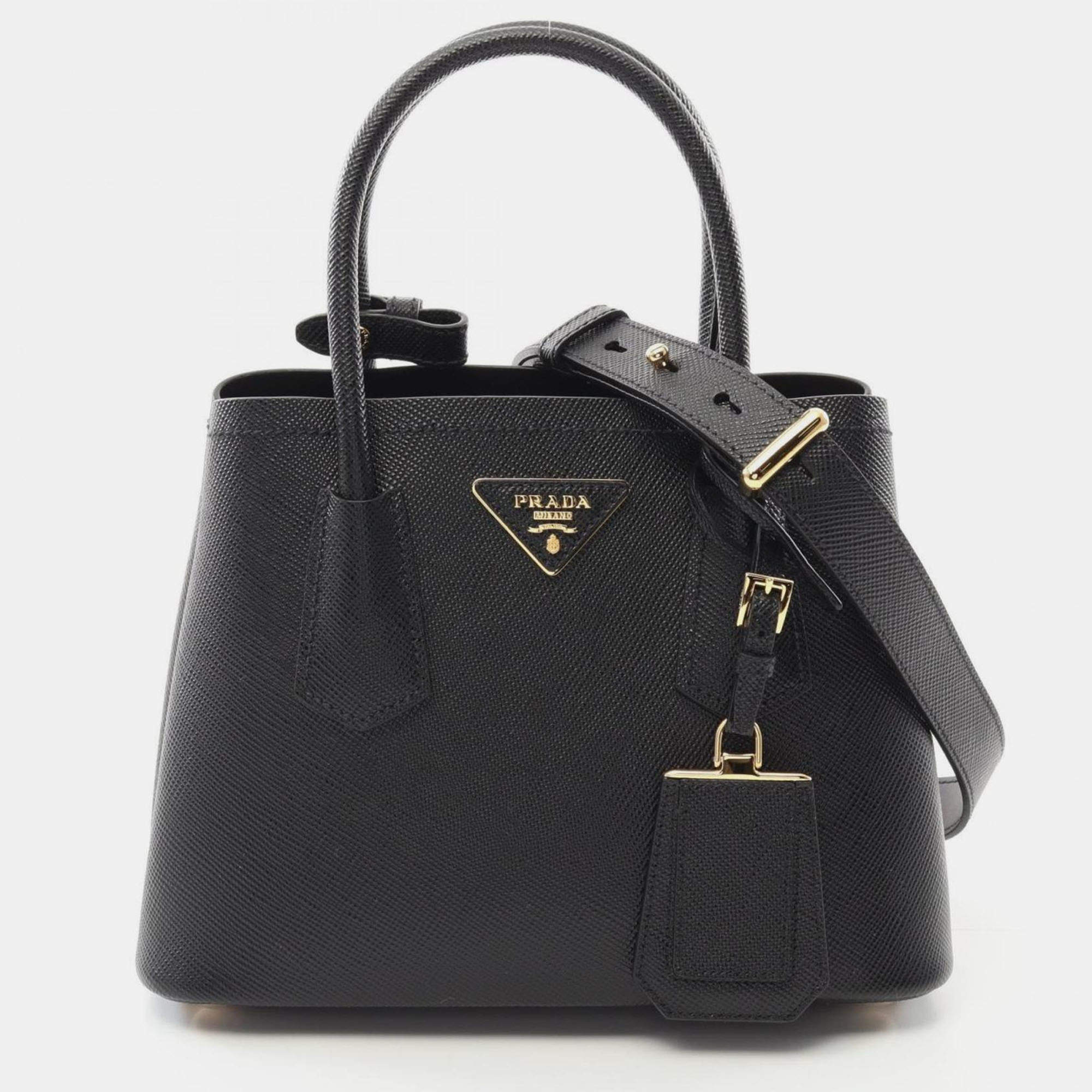 Pre Owned Prada Saffiano Cuir Handbag Saffiano Leather Black