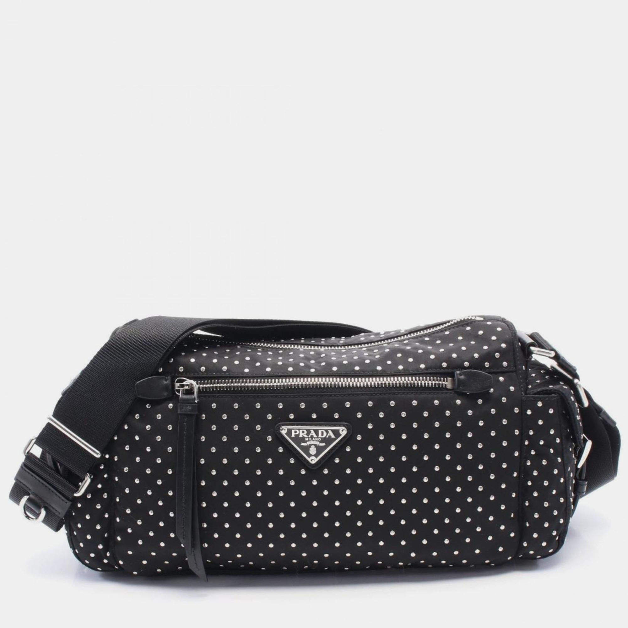 Pre Owned Prada Re-Nylon Shoulder Bag Nylon Leather Black