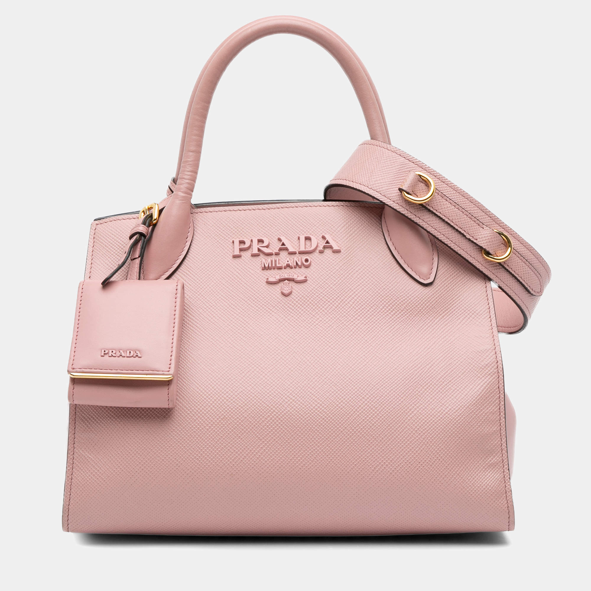 Pre Owned Prada Pink Small Saffiano Cuir Monochrome Top Handle Tote