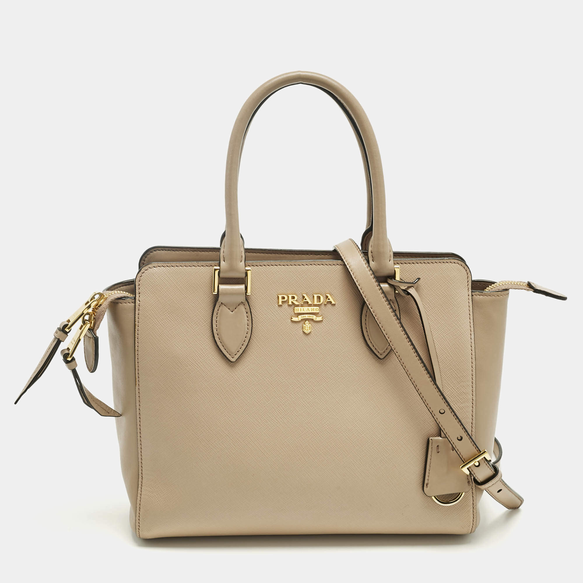 Pre Owned Prada Beige Saffiano Leather 2Way Tote