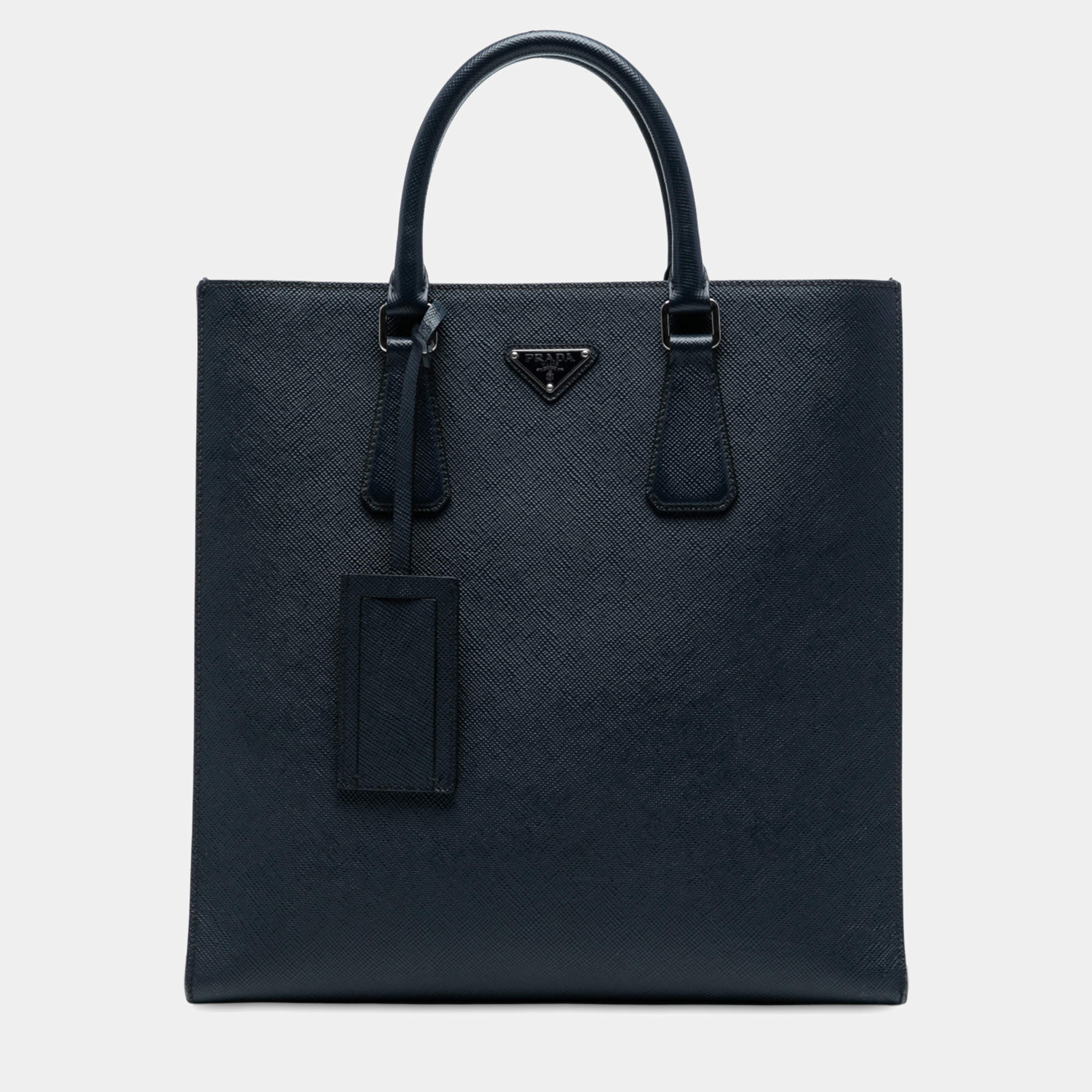 Pre Owned Prada Navy Blue Saffiano North South Tote