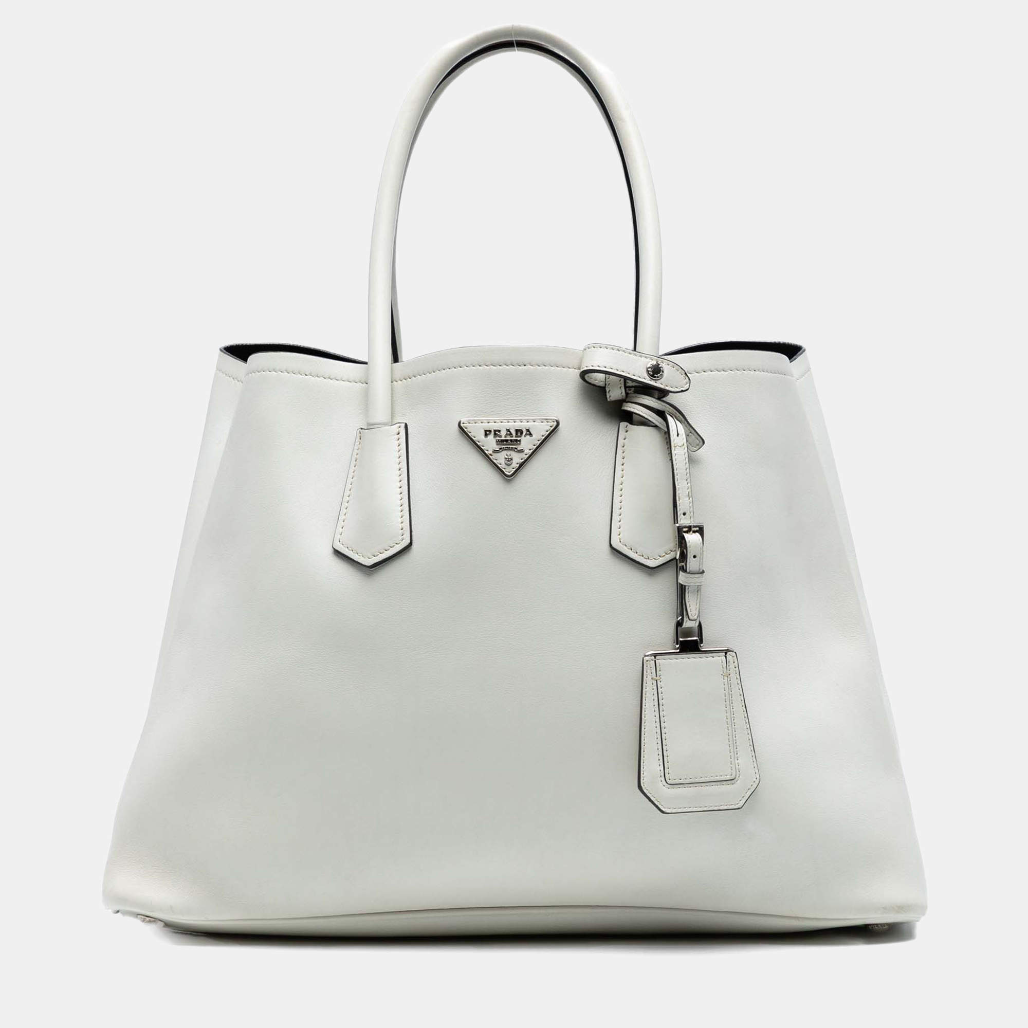 Pre Owned Prada White Large City Calf Double Satchel
