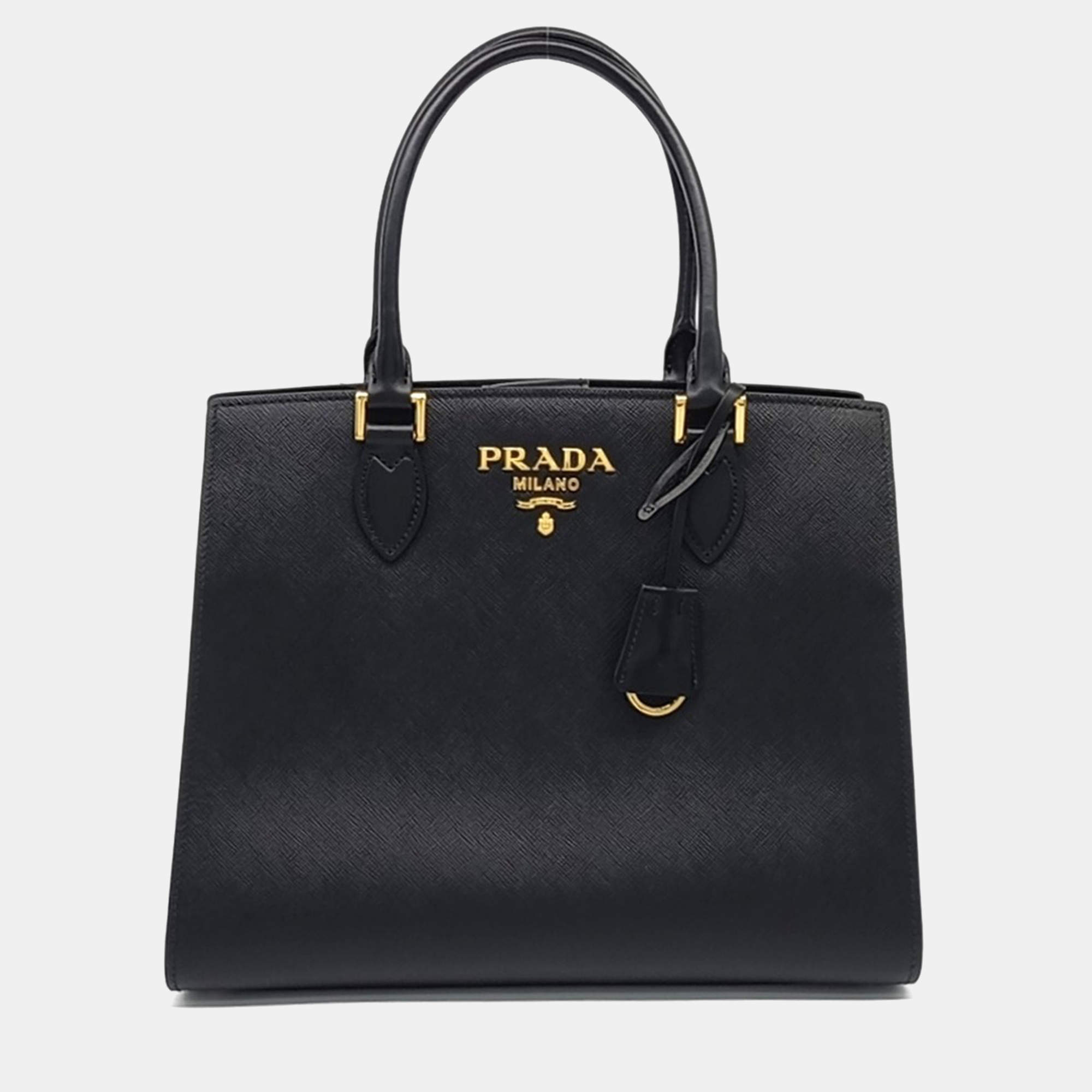 Pre Owned Prada Black Leather Saffiano Tote Bag