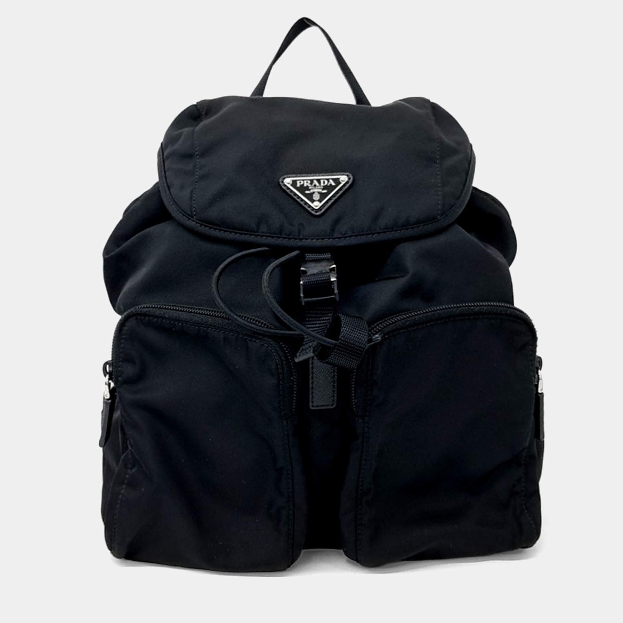 Pre Owned Prada Black Nylon Tesuto Two-Pocket Backpack