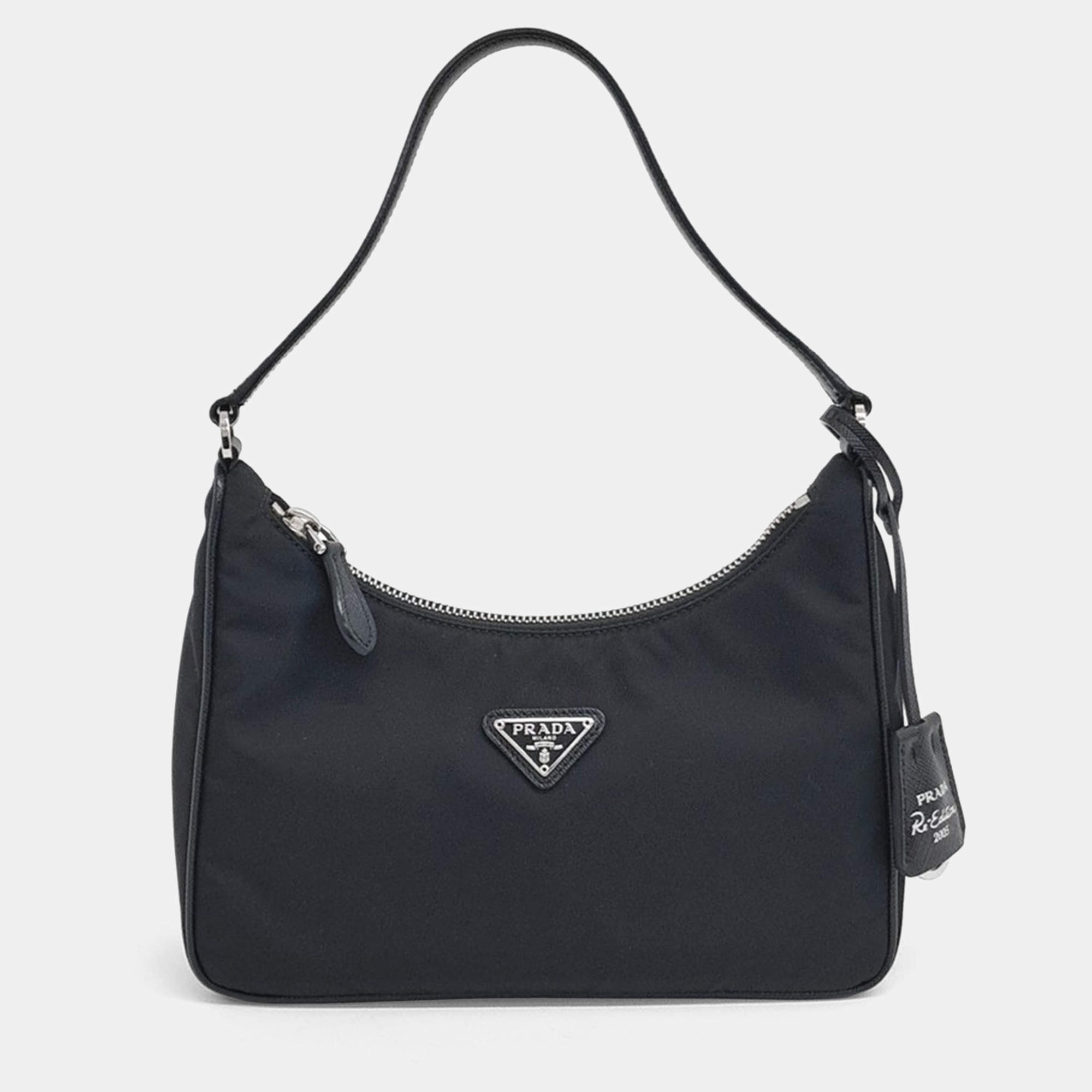 Pre Owned Prada Black Nylon Re-Nylon Hobo Bag