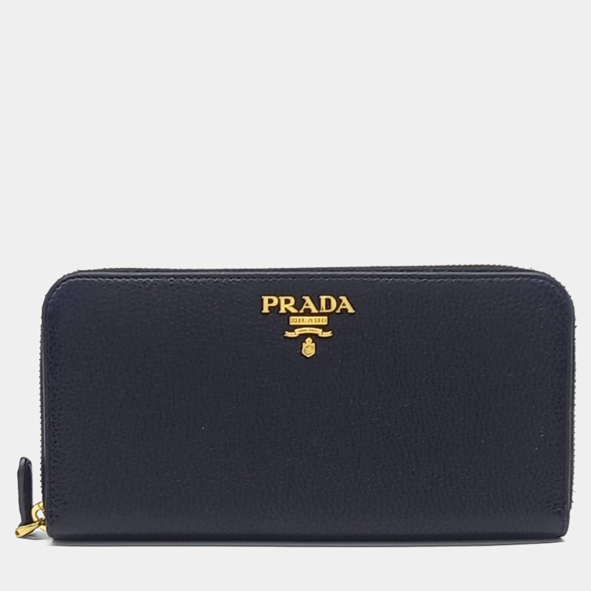 Pre Owned Prada Black Leather Dino Long Wallet