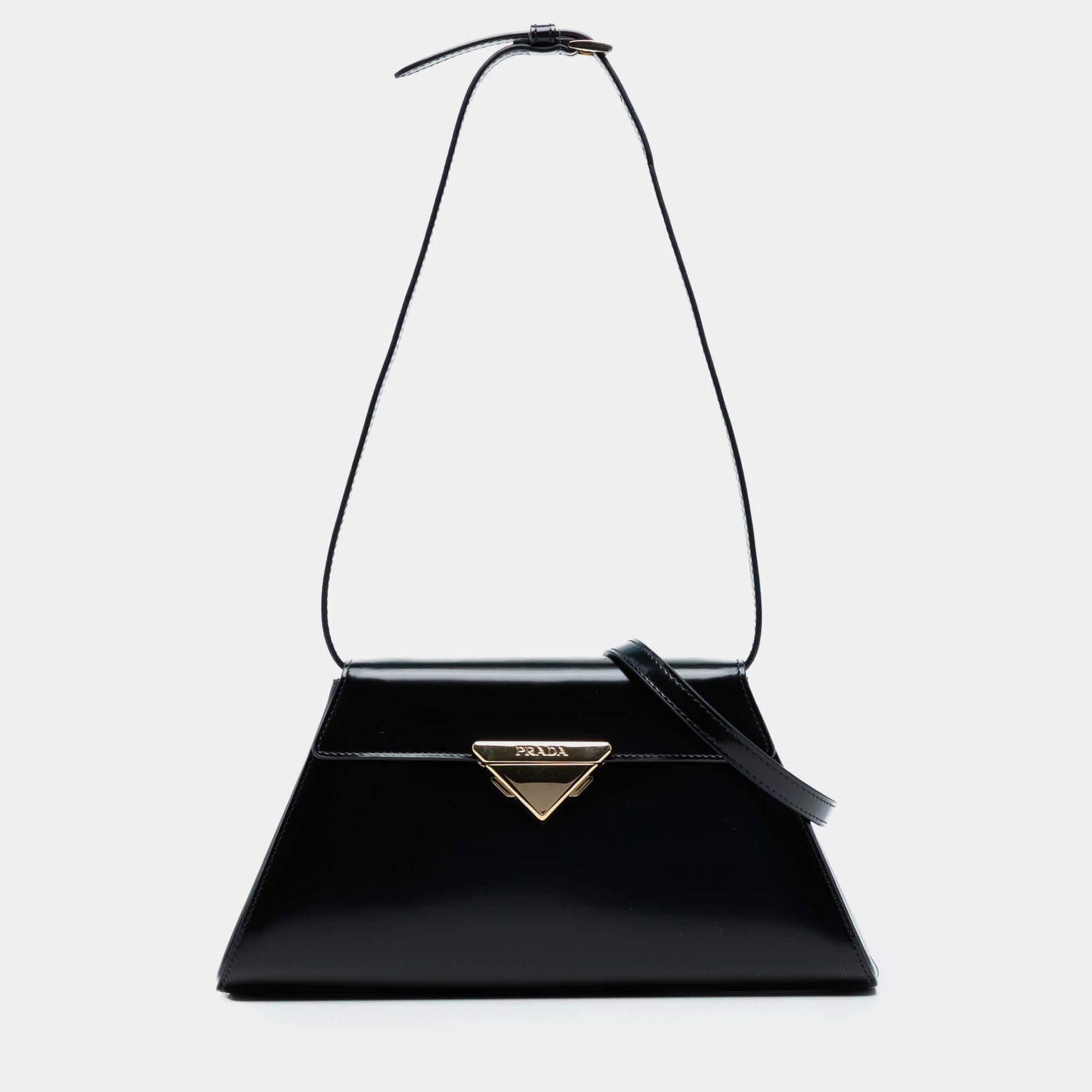 Pre Owned Prada Black Medium Brushed Leather Satchel