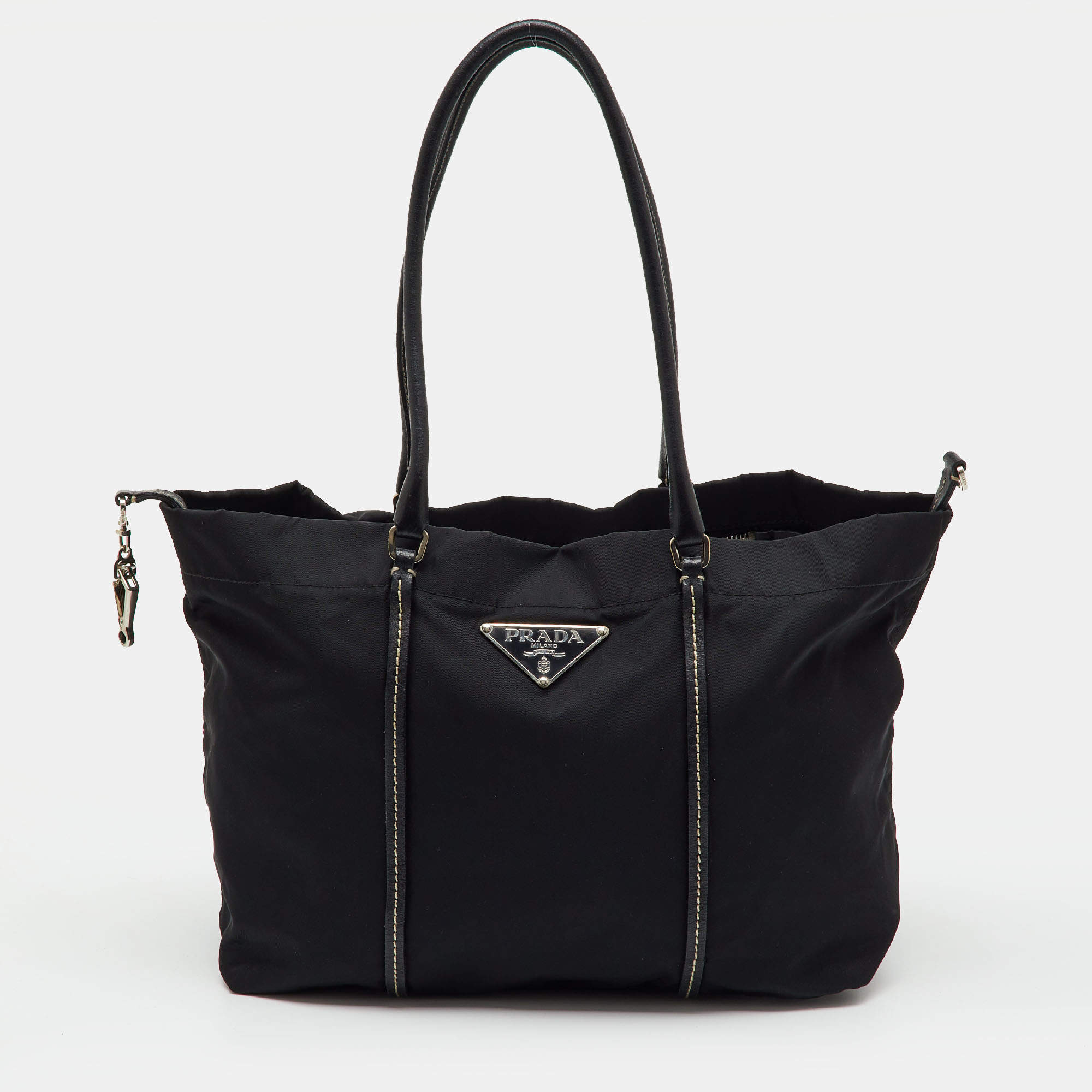 Pre Owned Prada Black Re-Nylon and Leather Tote