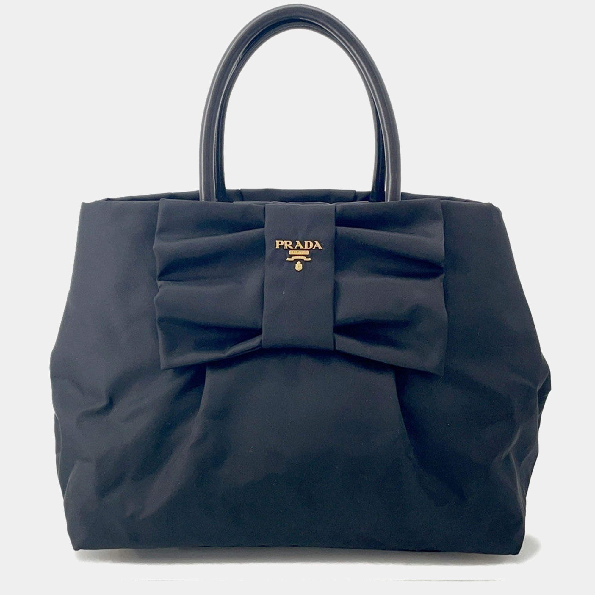 Pre Owned Prada Ribbon Tote Bag Black Nylon
