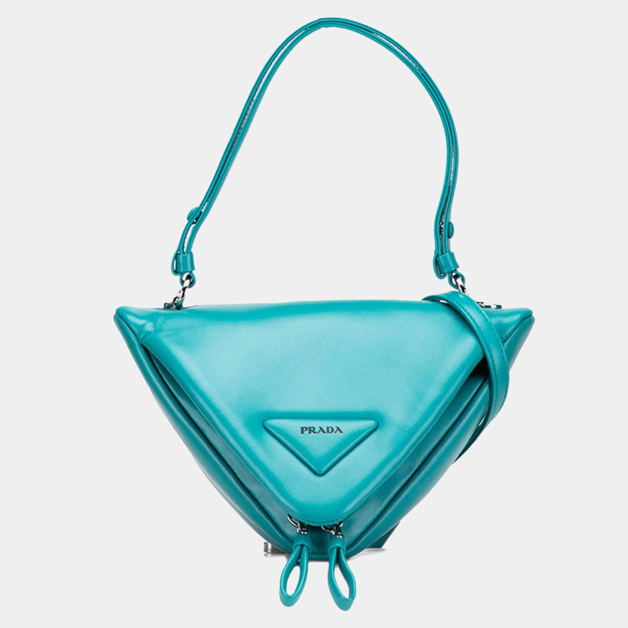 مملوكة مسبقًا Prada Triangle Handbag/Shoulder Bag Blue-Green Padded Nappa Leather