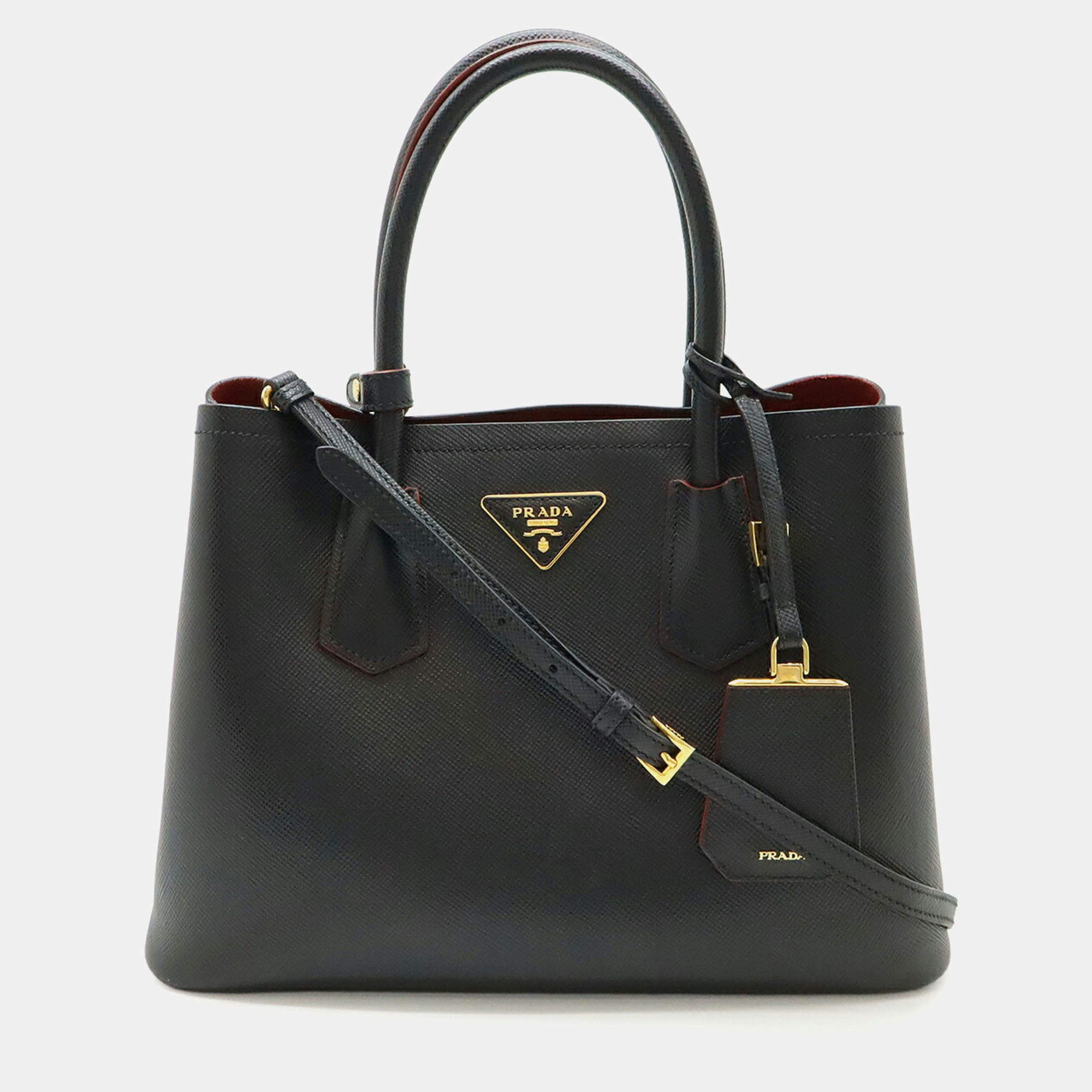 مملوكة مسبقًا Prada Double Handbag/Shoulder Bag Two-Tone Embossed Leather Nero Black